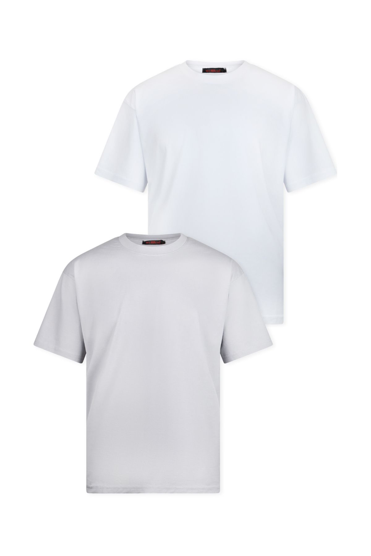 WERRONİ 2'li Massimo Kalın Tok Basic T-Shirt - Gri - Beyaz