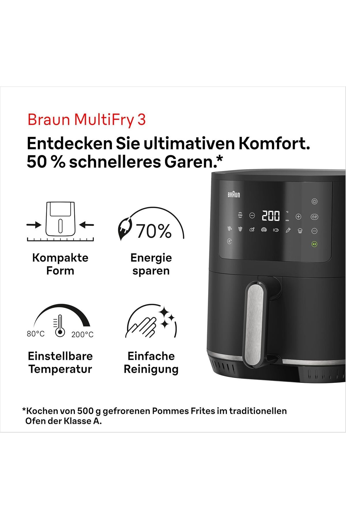 Braun-Braun MultiFry 3 Hot AirFryer, Digital Touch Screen, 8 Automatic Programs, 4.3 Litre Capacity, 1500 5