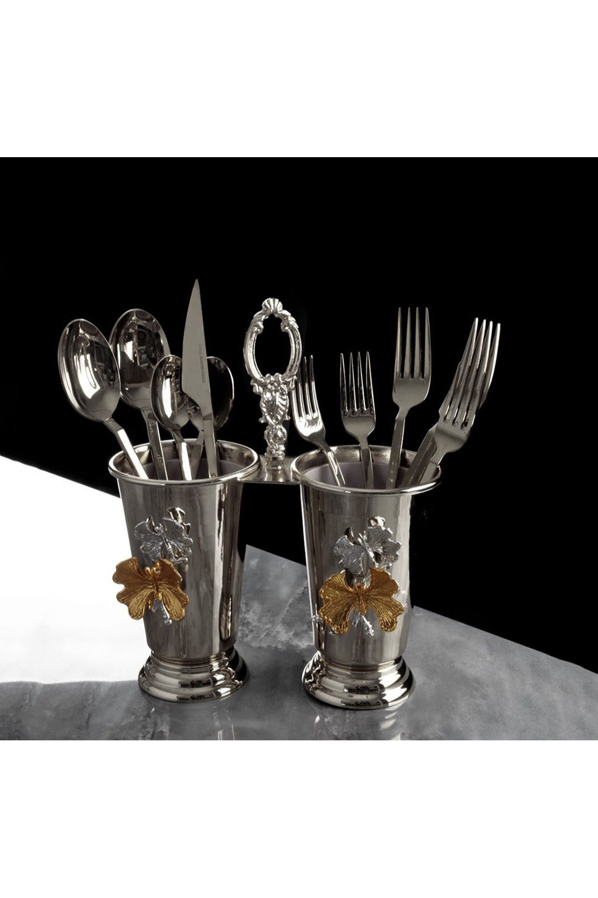 PARILTI HOME COLLECTİON 2'li Gümüş Kaşıklık Kelebek Figürlü