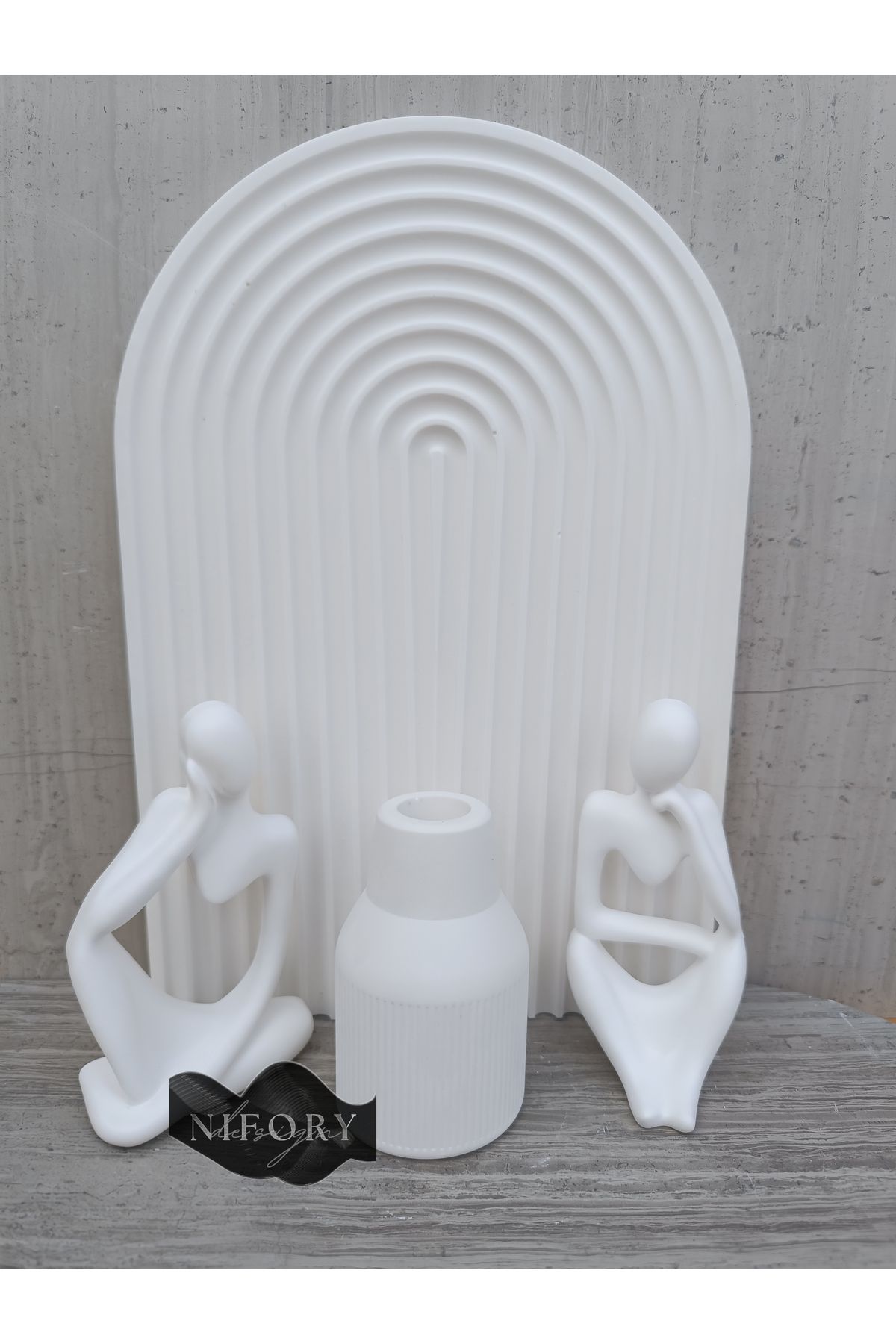 Nifory 520-N0166 Dekoratif Beton Sunum Aksesuar Set Beton Biblo Organizer Takımı Çok Amaçlı Dekoratif Set