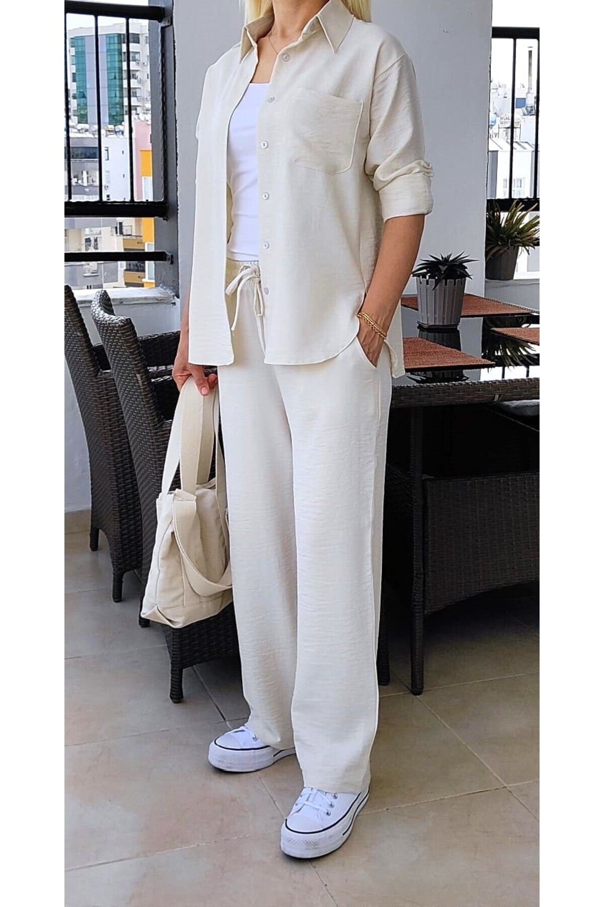 EKAY Keten Alt Üst Takım (PANTOLON BOY 100CM)