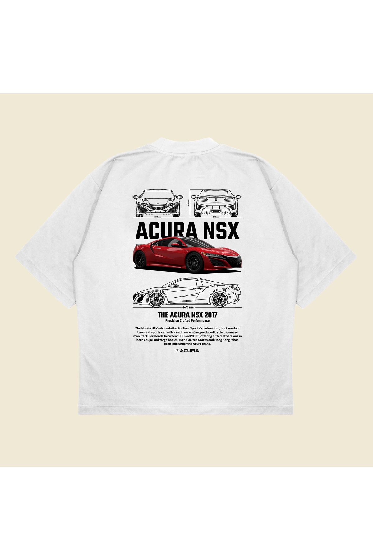 Tarzsokak Honda Acura Nsx Baskılı Oversize Unisex Pamuklu Nefes Alan Kalın Kumaşlı