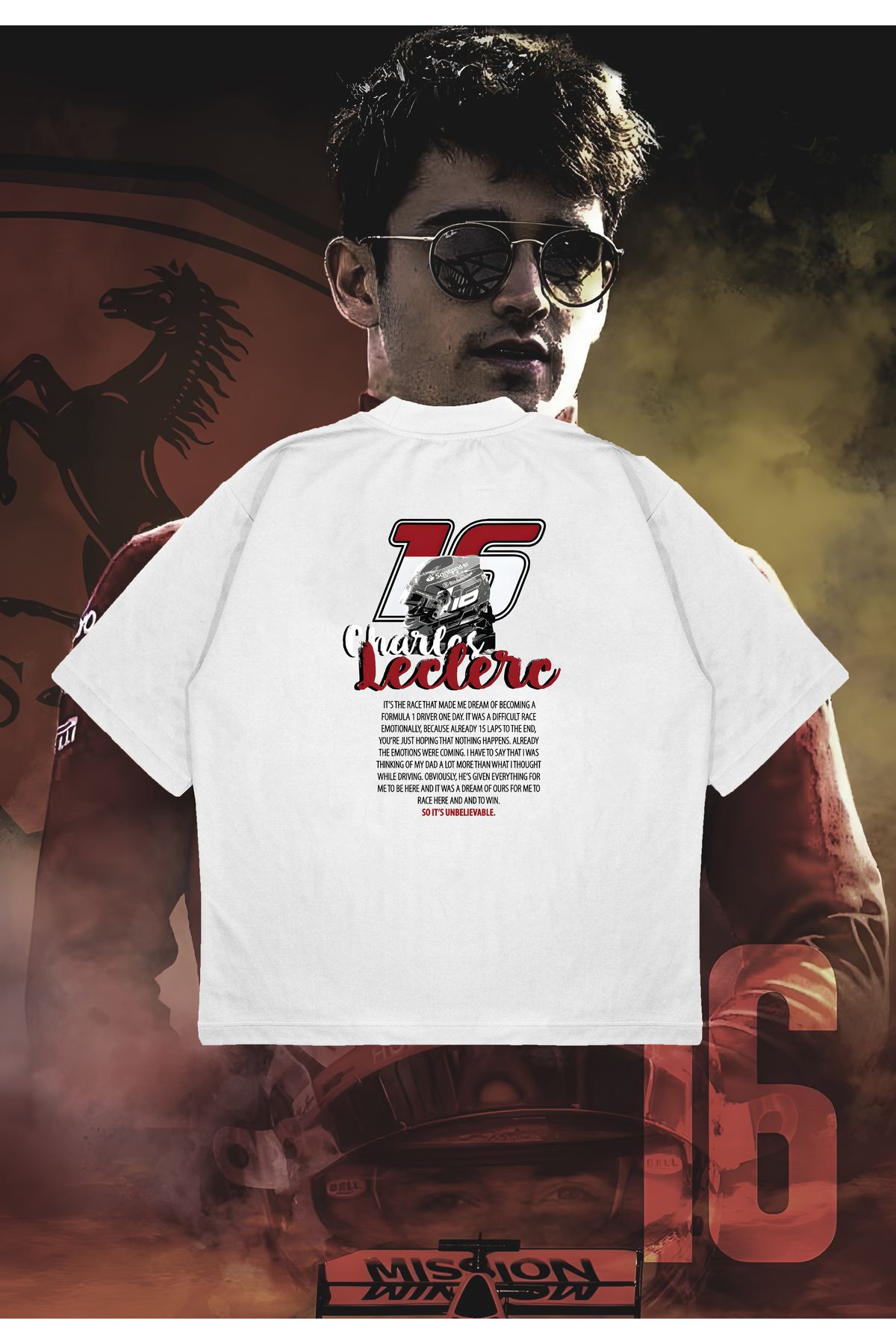 Tarzsokak Charles Leclerc Baskılı Oversize Unisex Pamuklu Nefes Alan Kalın Kumaşlı