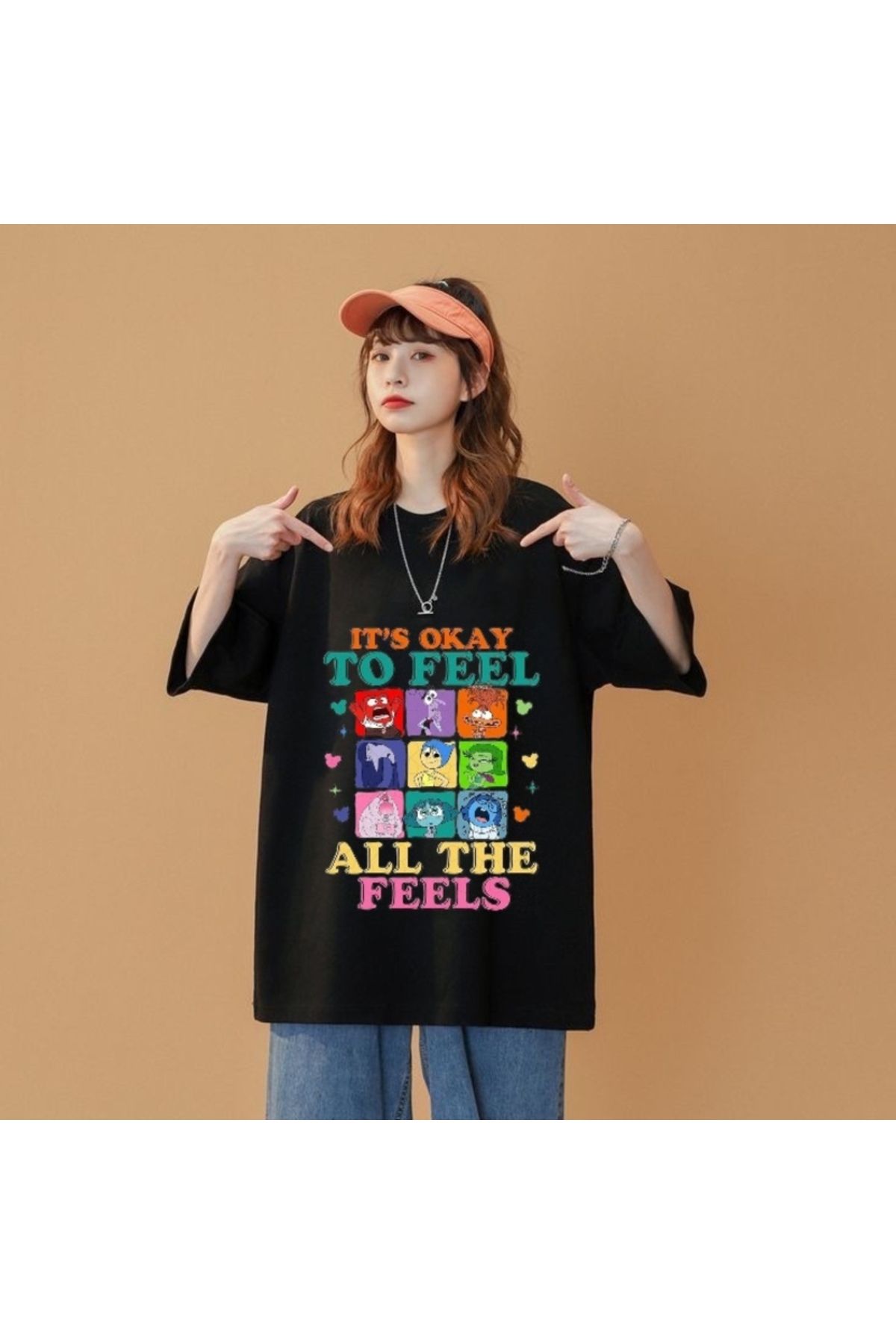 Minga London Siyah Feelings Ön Baskılı Oversize Unisex Tshirt -Ghostella