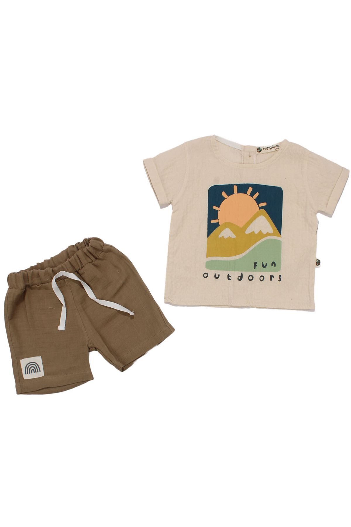 by BebekOdam Erkek Bebek Ekru Haki Güneş Fun Outdoors Yazılı 2'li Takım