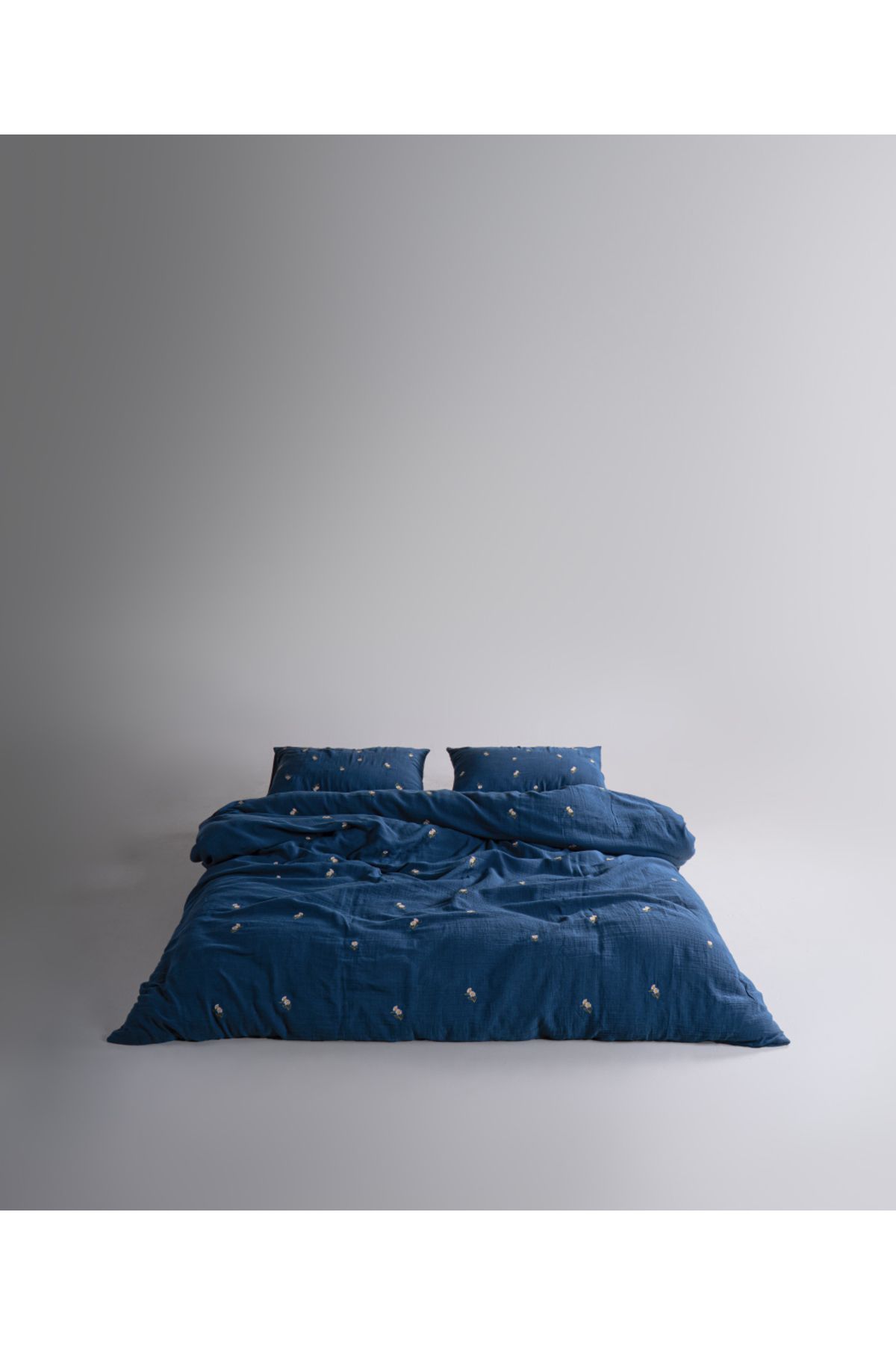LİMASSO Printemps %100 Pamuk Yıkamalı Nakışlı Müslin Nevresim Takımı Dress Blue