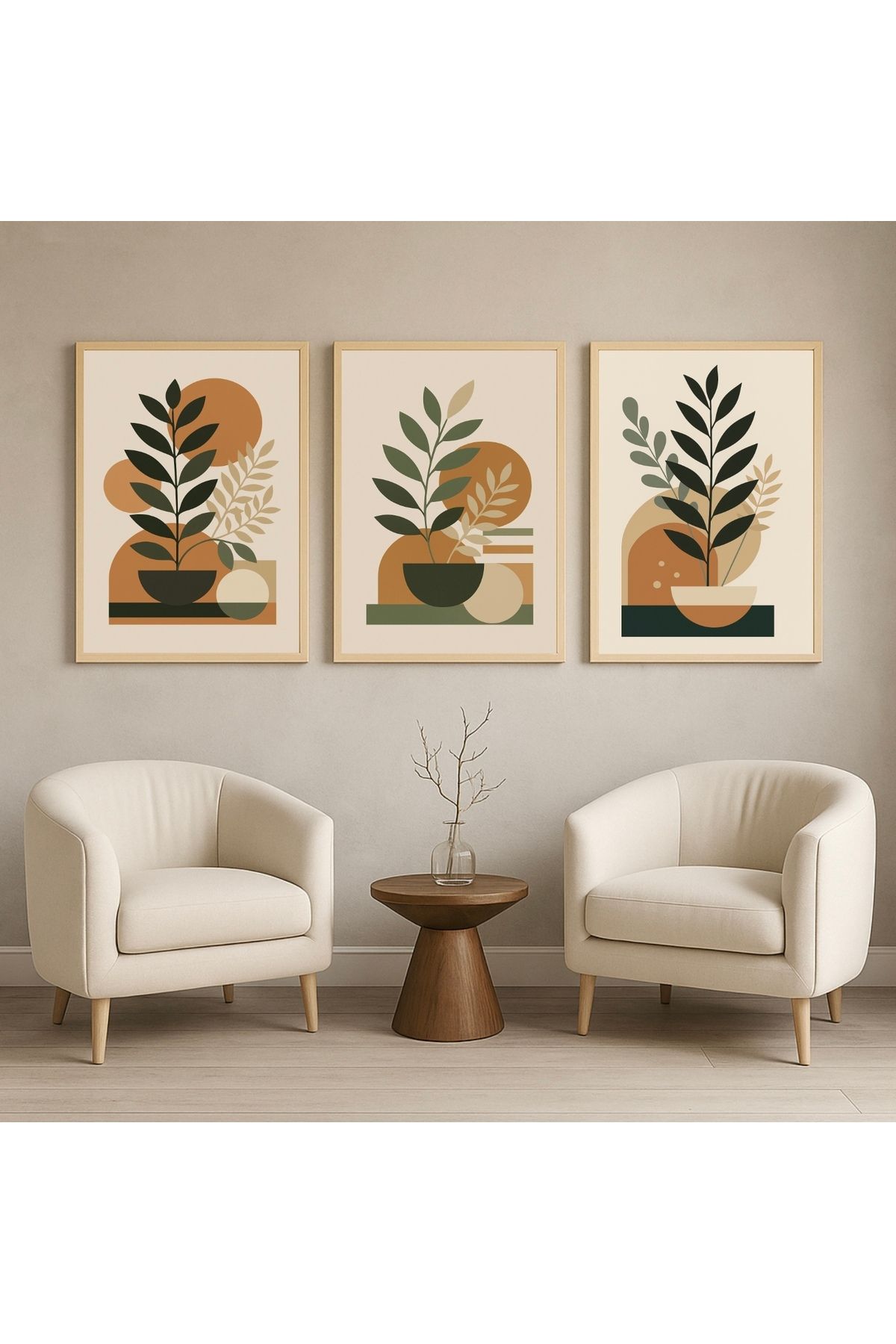 For Art Atölye Calm Nature - Özel Tasarım 3’lü Dijital Baskı Ahşap Çerçeveli Tablo Seti
