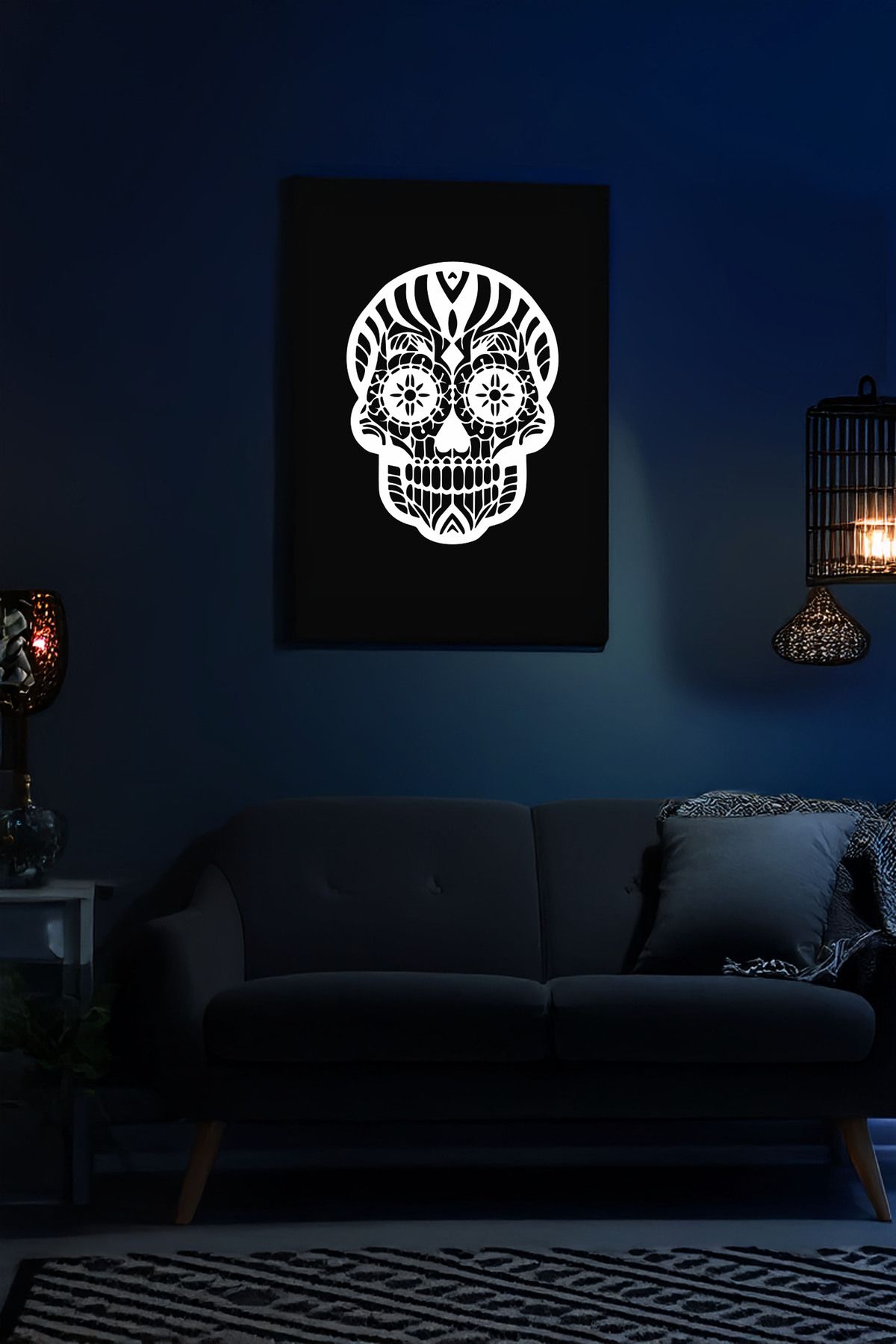 Angels Passion Reflektörlü Dekoratif Calavera Kuru Kafa Deri Duvar Dekoru
