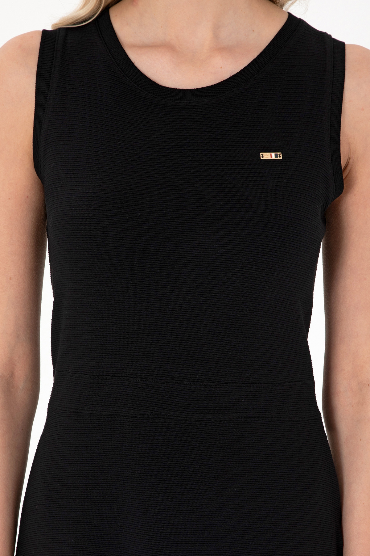 U.S. Polo Assn.  Kadın Siyah Kolsuz Bisiklet Yaka Mini Boy Örme Elbise 50306743-VR046 - Görsel 5