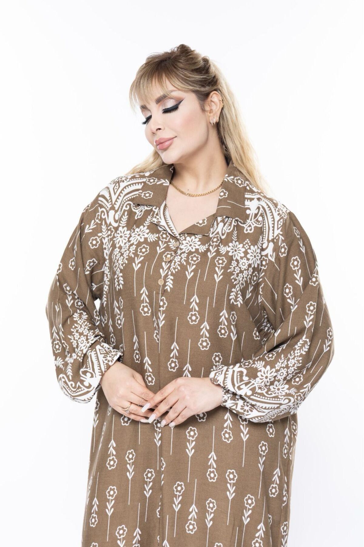 mervemoda-Women's Long Sleeve Summer Plus Size Dress 4