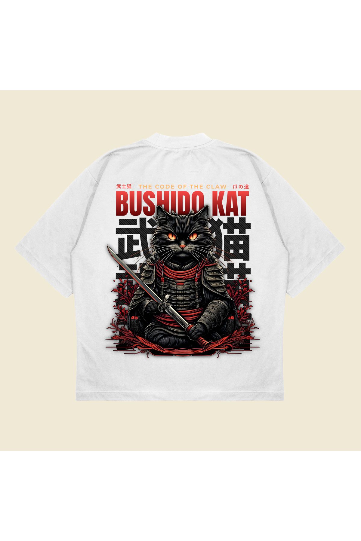 Tarzsokak Bushidocat Baskılı Oversize Unisex Pamuklu Nefes Alan Kalın Kumaşlı