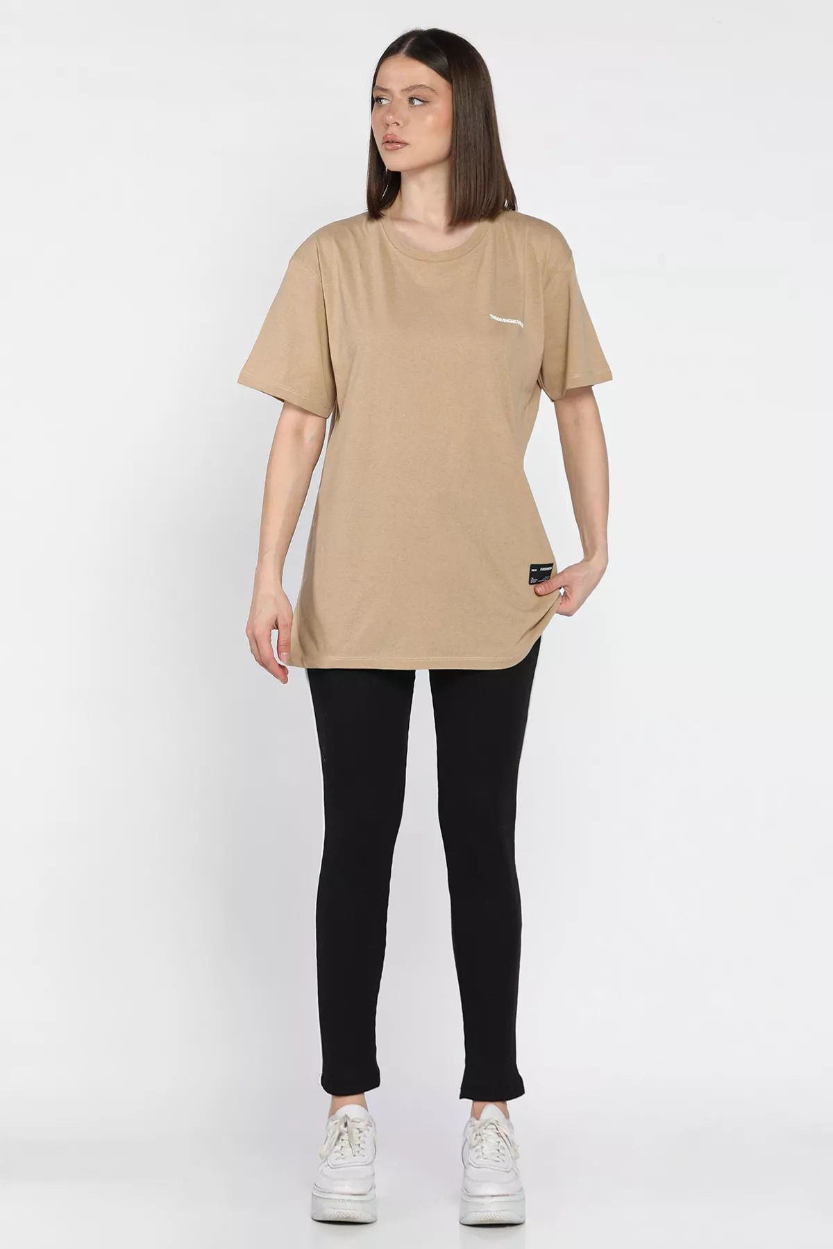 GÜLSELİ Bej Kadın Bisiklet Yaka Tişört Tayt İkili Takım (m-l-xl Uyumludur)