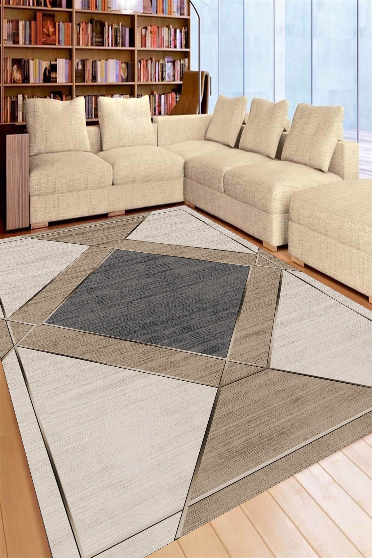 MKYHOME Makinede Yıkanabilir Kaymaz Taban Leke Tutmaz Şekil Desenli Salon ve Yolluk Halısı