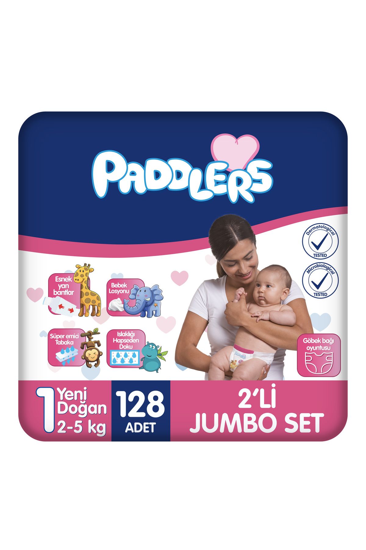 Paddlers Bebek Bezi 1 Numara Yenidoğan 128 Adet (2-5 Kg) 2'li Jumbo Set