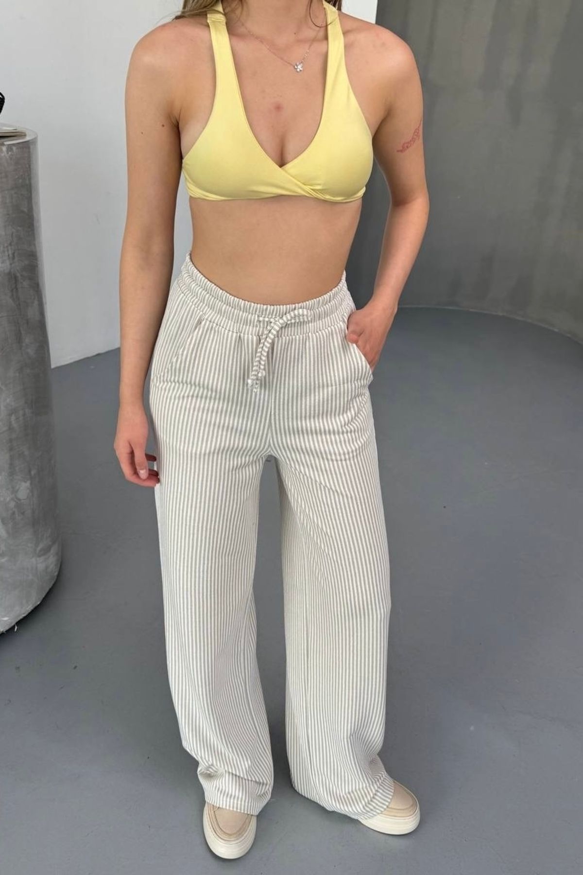 bb butik basic Çizgili Günlük Rahat Pantolon CH2221