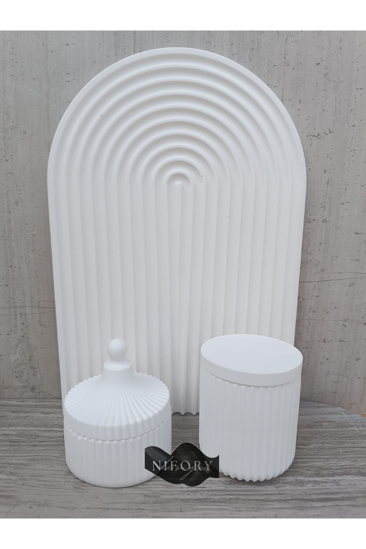 Nifory 520-N0172 Dekoratif Beton Sunum Aksesuar Set Beton Biblo Organizer Takımı Çok Amaçlı Dekoratif Set
