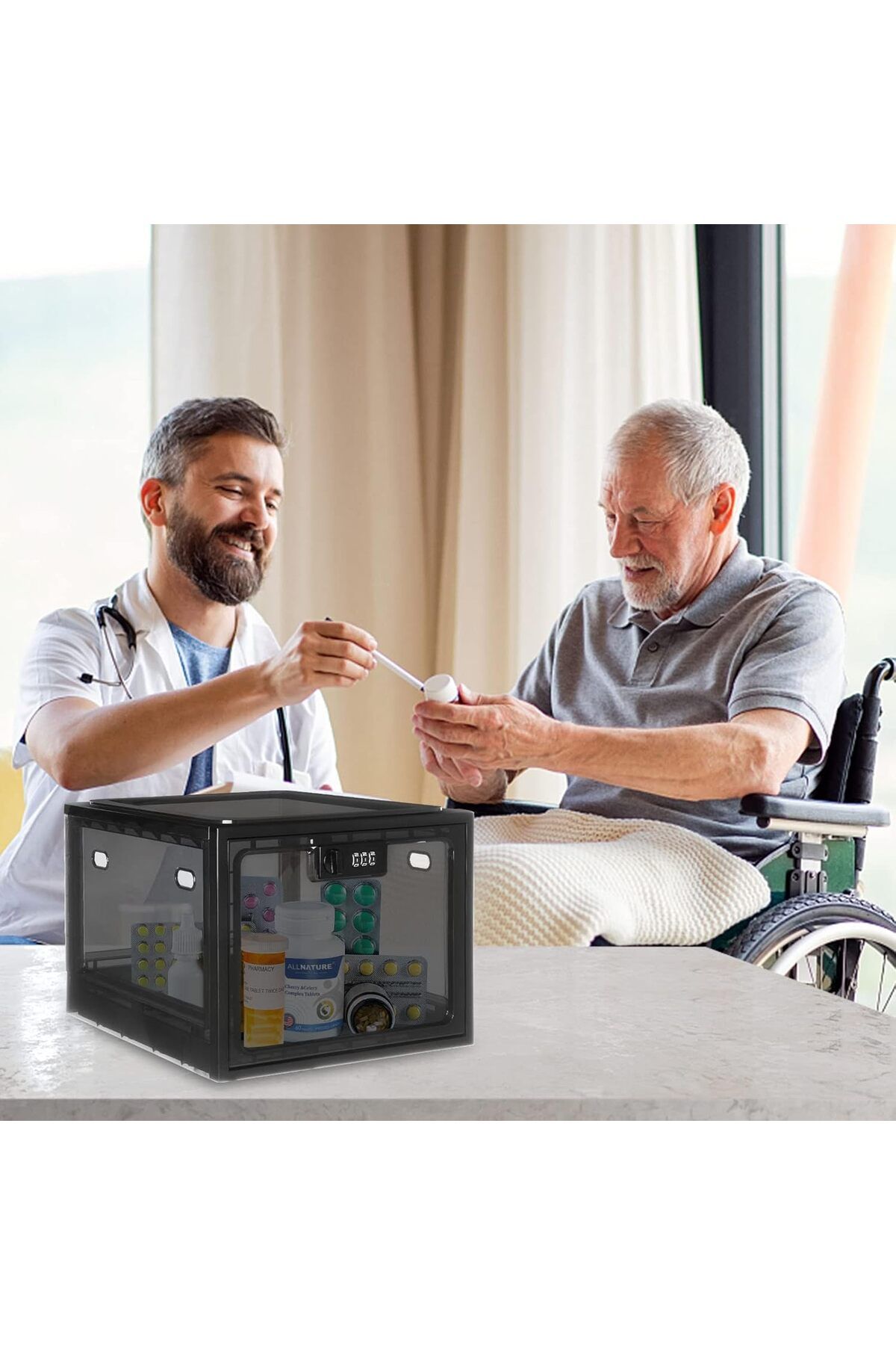 AnkaShop-Storage Box with Combination Lock Medicine Money Safe Deposit Transparent Lockable Storage Container Box 3