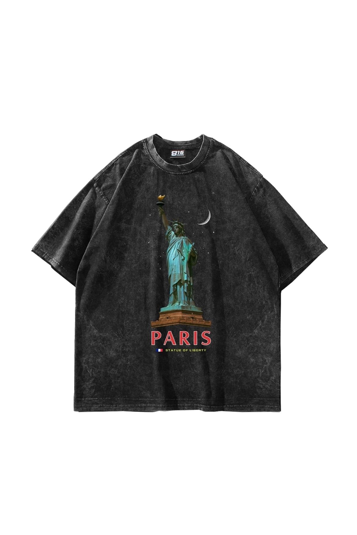 Tarzsokak Parıs State Of Lıberty Baskılı Oversize Unisex Yıkamalı Siyah