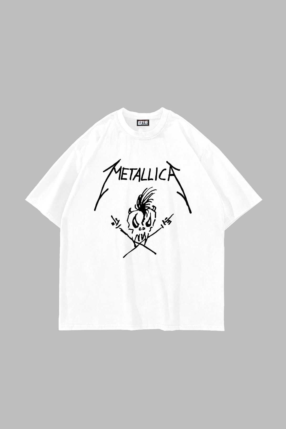 Tarzsokak Metallifukinca Baskılı Oversize Unisex Beyaz