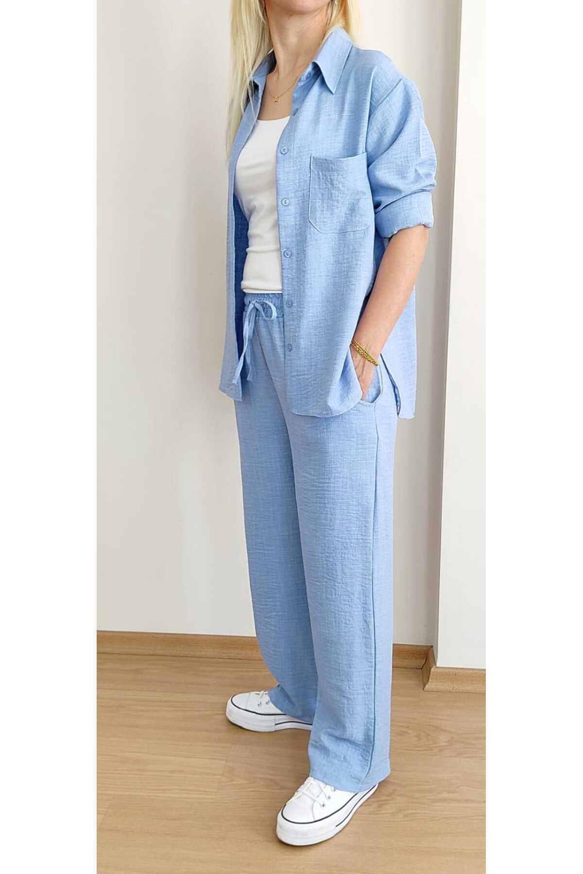 EKAY Gömlekli Keten Alt Üst 2 Li Takım (PANTOLON BOY 100CM)