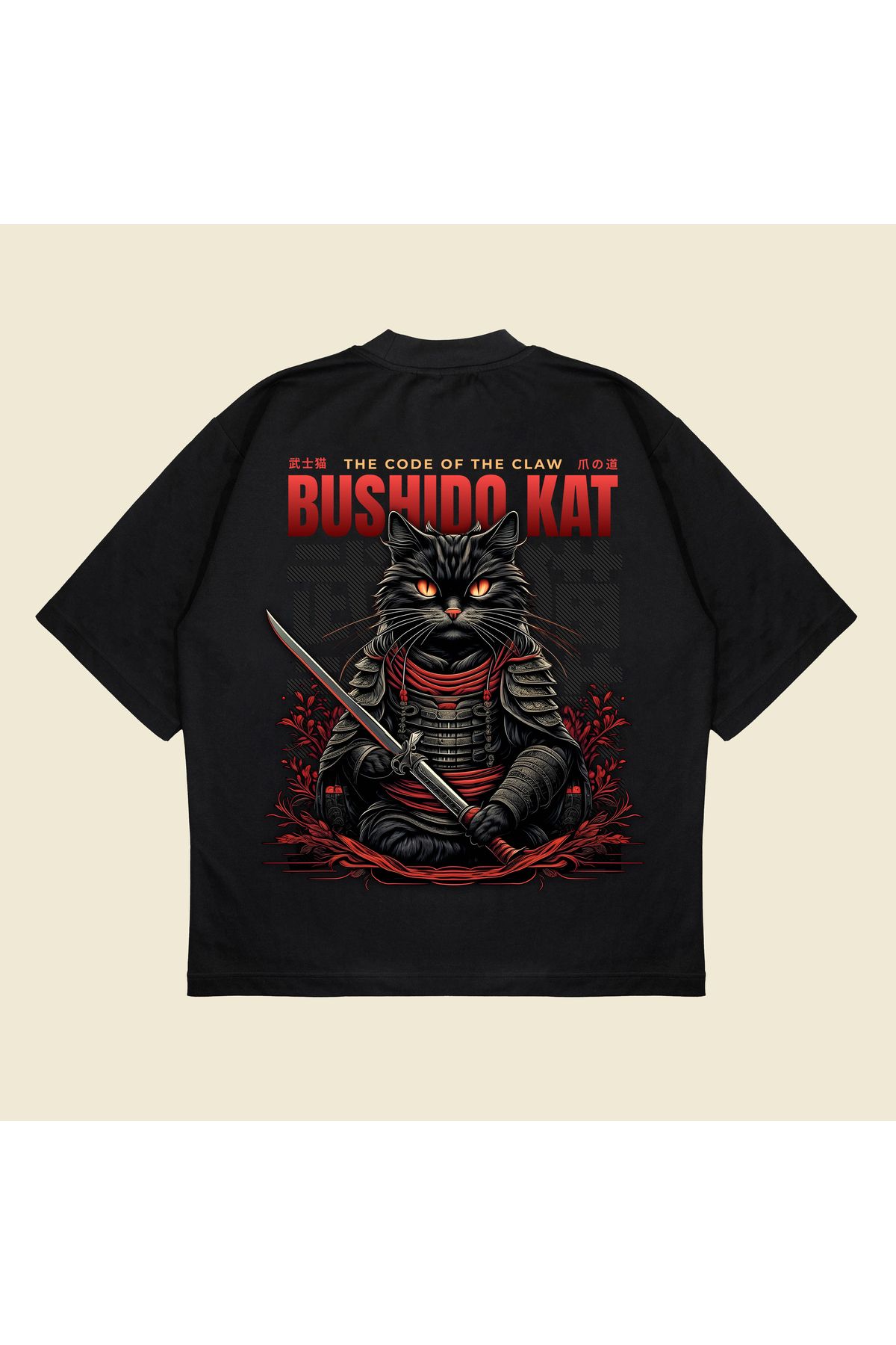 Tarzsokak Bushidocat Baskılı Oversize Unisex Pamuklu Nefes Alan Kalın Kumaşlı
