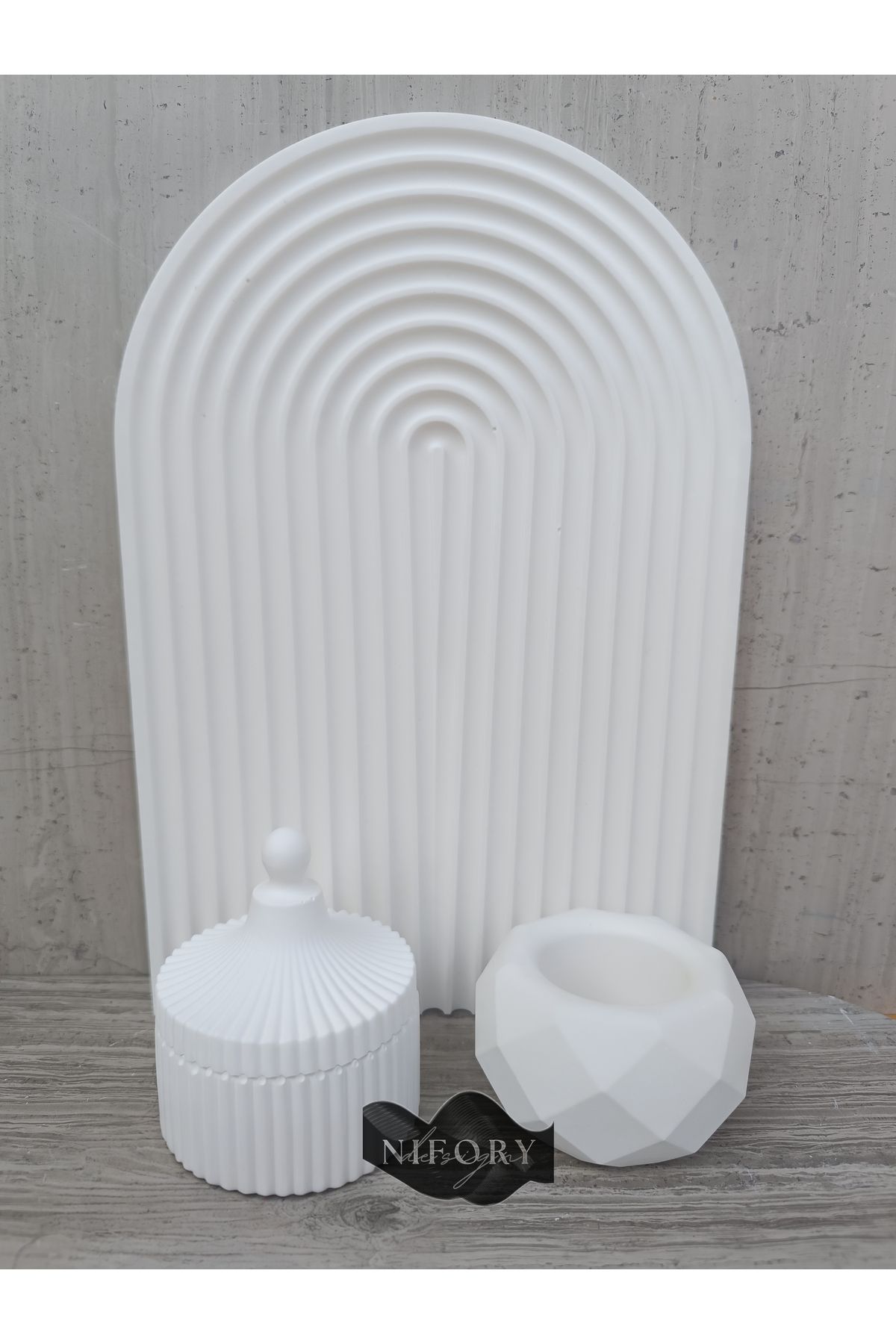 Nifory 520-N0176 Dekoratif Beton Sunum Aksesuar Set Beton Biblo Organizer Takımı Çok Amaçlı Dekoratif Set