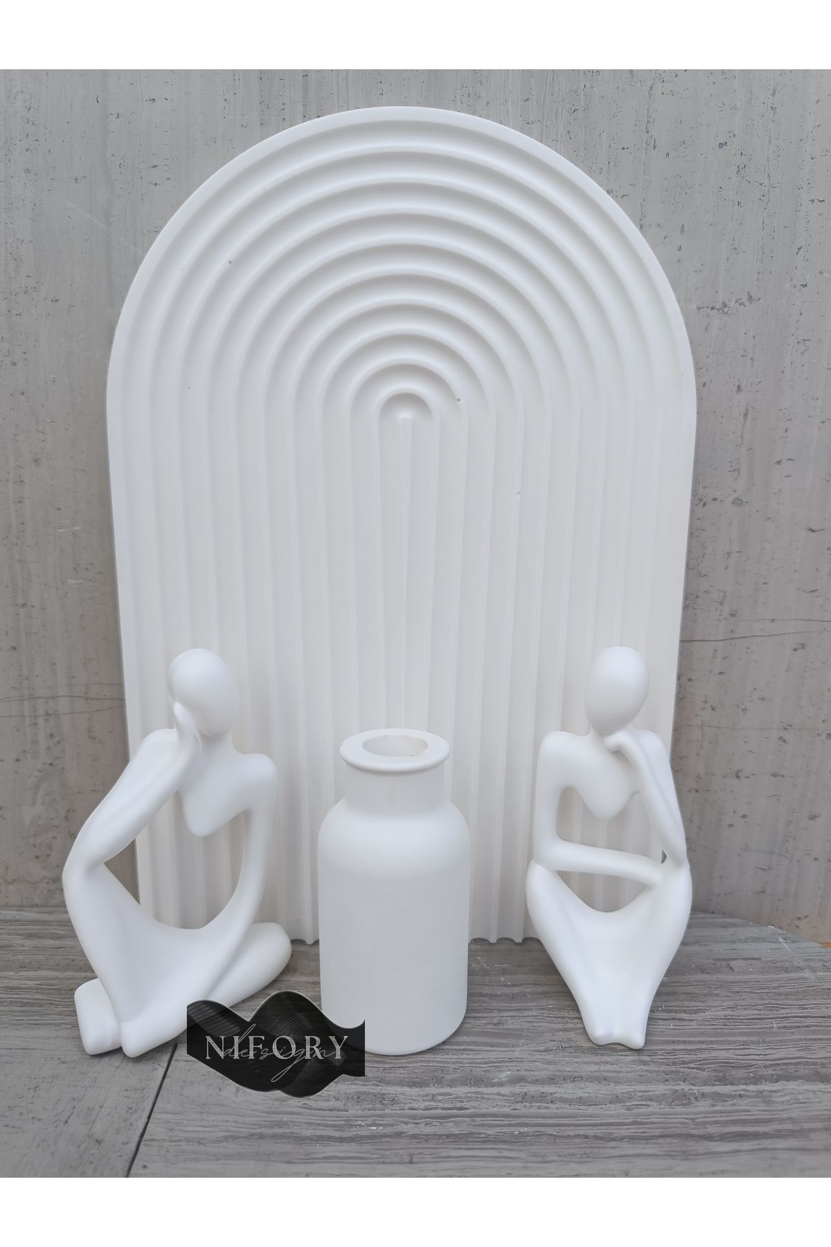 Nifory 520-N0169 Dekoratif Beton Sunum Aksesuar Set Beton Biblo Organizer Takımı Çok Amaçlı Dekoratif Set