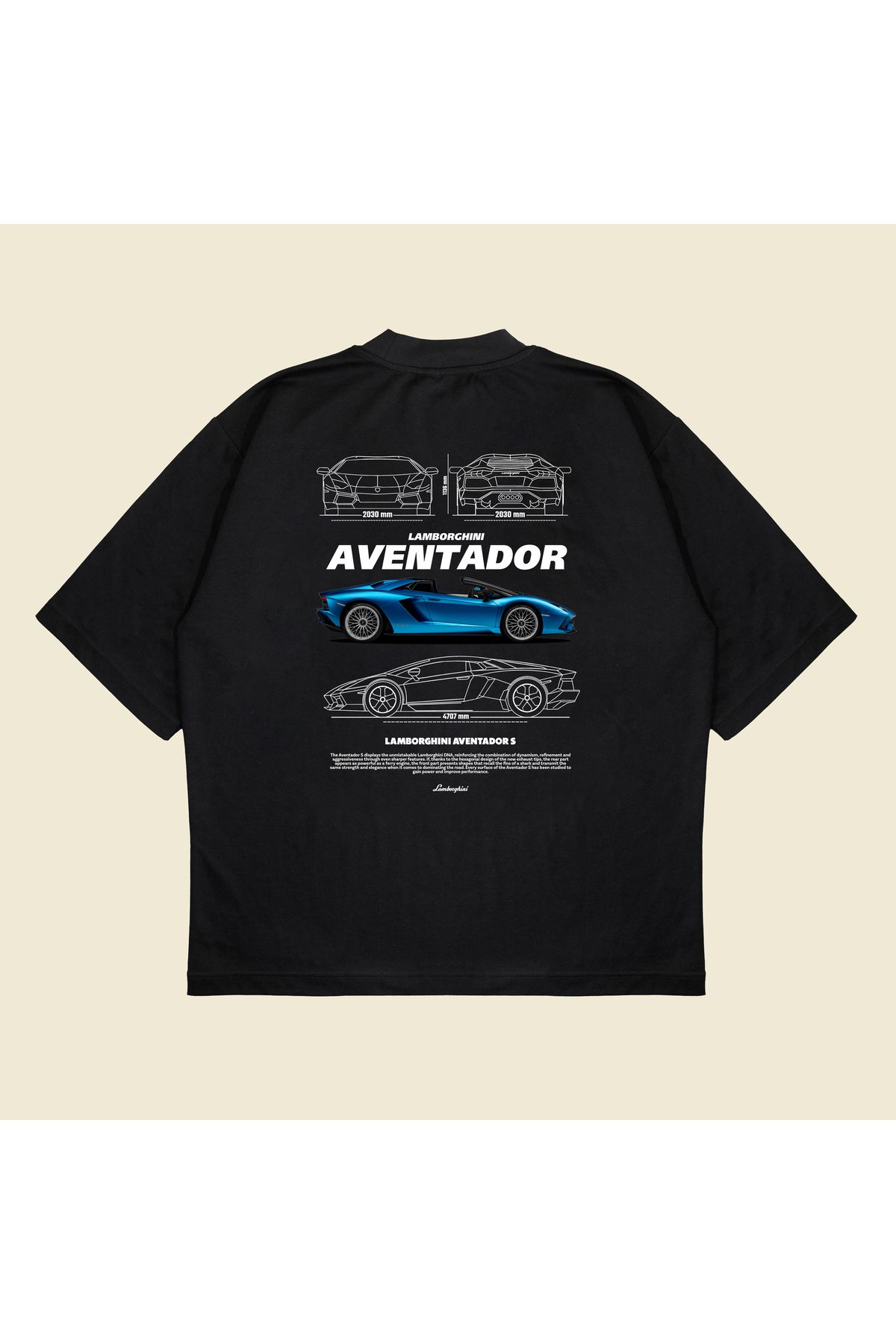 Tarzsokak Lamborghini Aventador Baskılı Oversize Unisex Pamuklu Nefes Alan Kalın Kumaşlı
