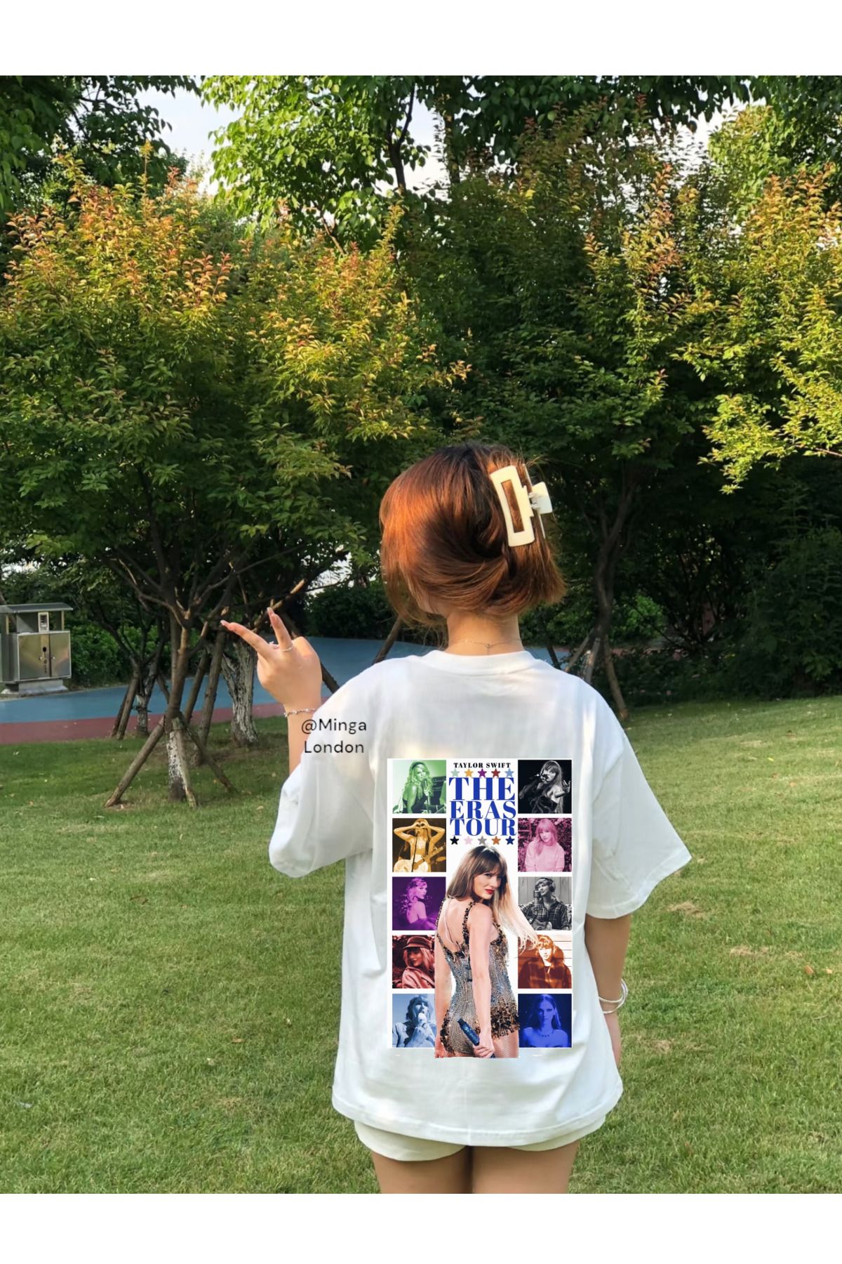 Minga London Beyaz Taylor Swift The Eras Tour Sırt Baskılı Oversize Unisex Tshirt -Ghostella