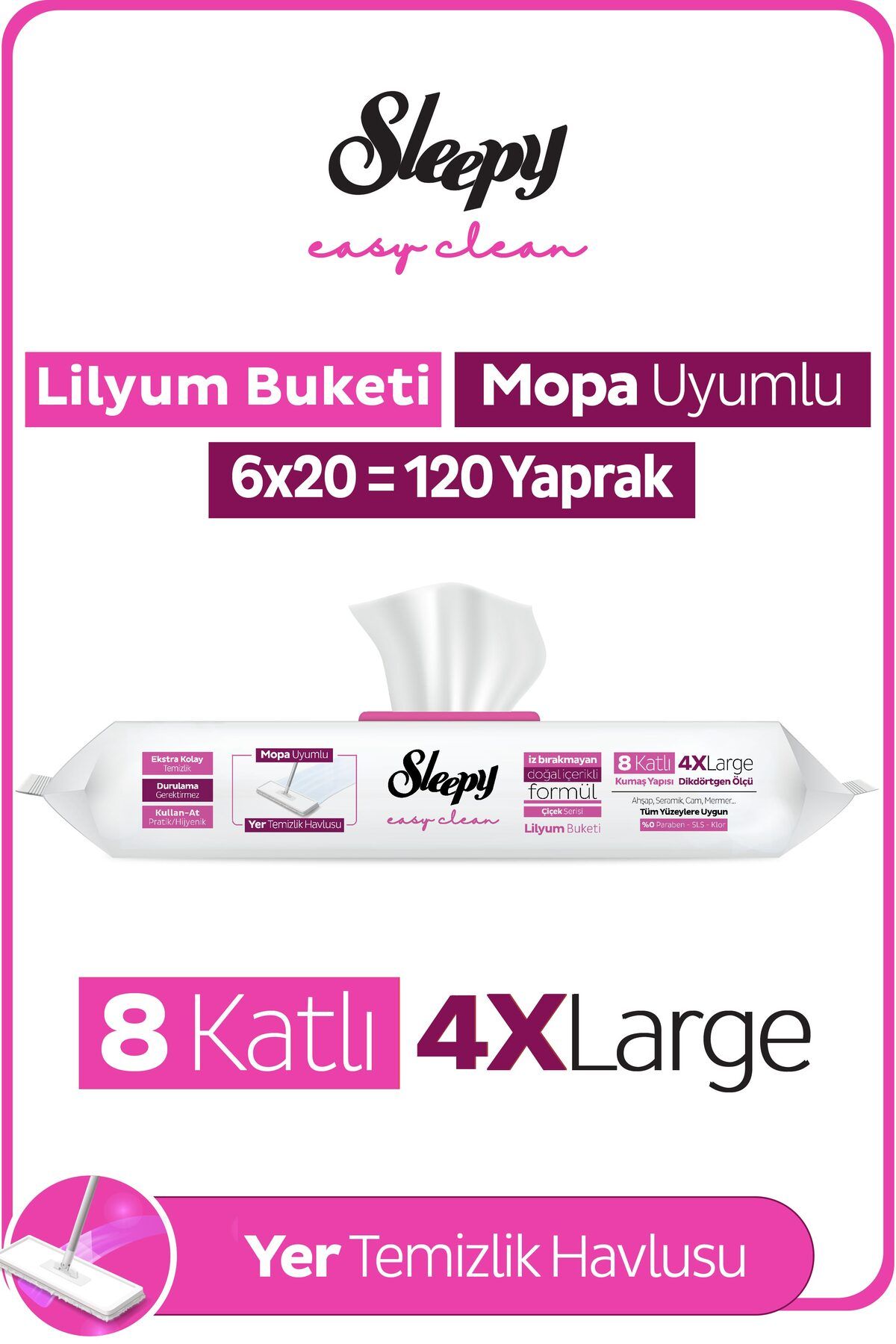 Sleepy Easy Clean Lilyum Buketi Mopa Uyumlu Yer Temizlik Havlusu&Mendili 6X20 (120 Yaprak)