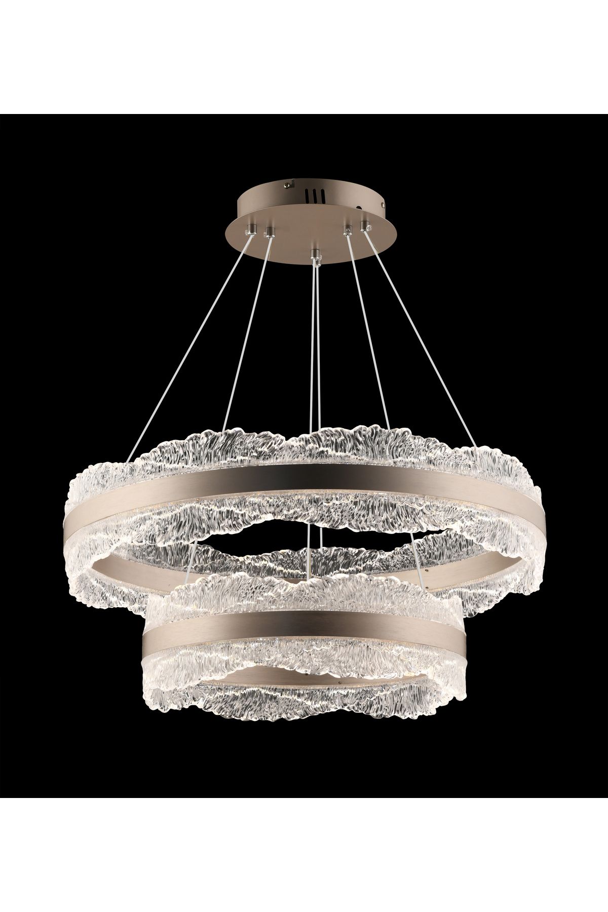 burenze Luxury Power Led 2 li Sarkıt Avize Bronze Gövde Yuvarlak 60cm Genişlik 93watt