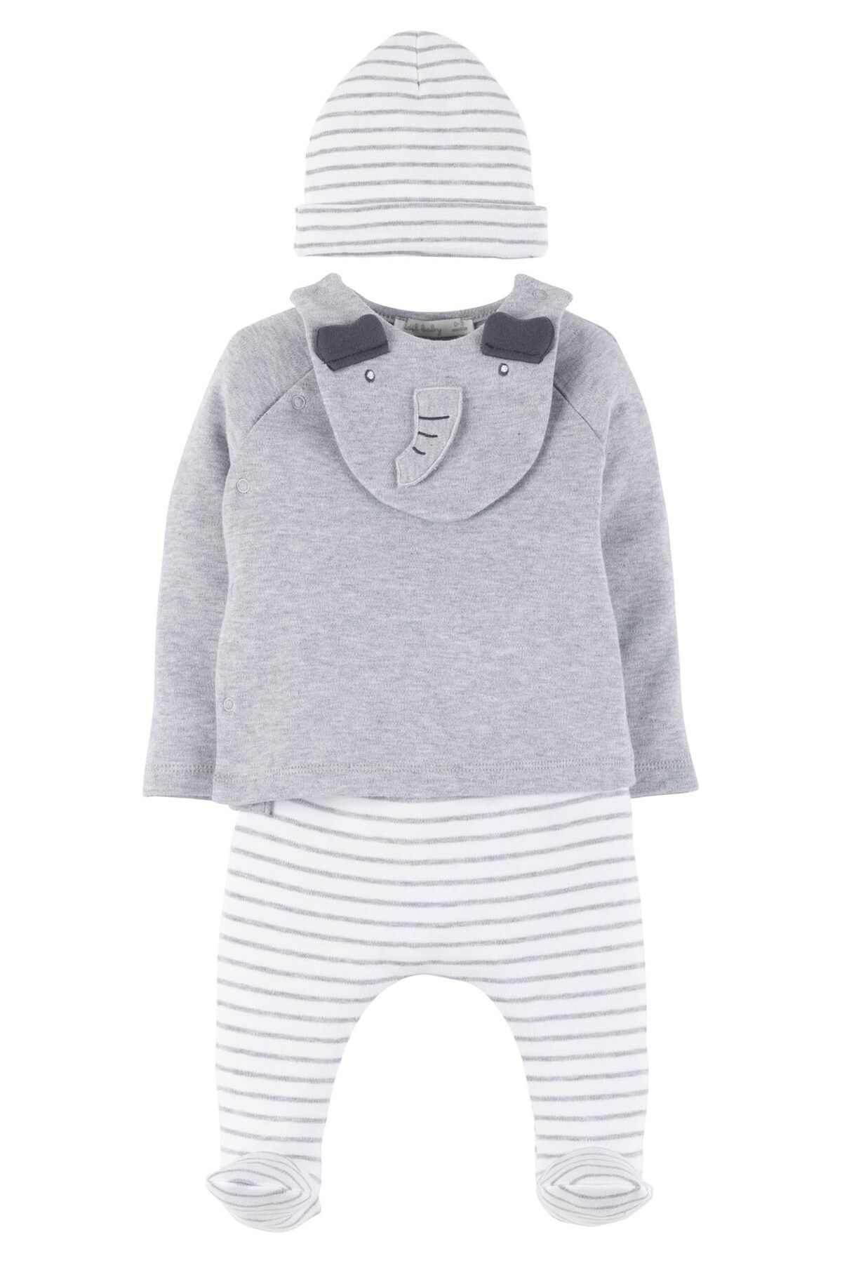 İdilbaby&Mamino İDİLBABY&MAMİNO fil detaylı gri bebek zıbın takım