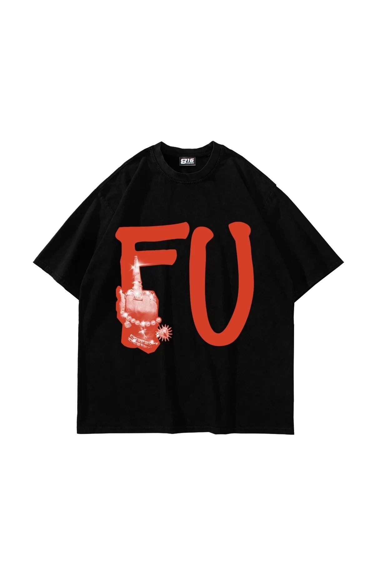 Tarzsokak FU. Baskılı Oversize Unisex Siyah