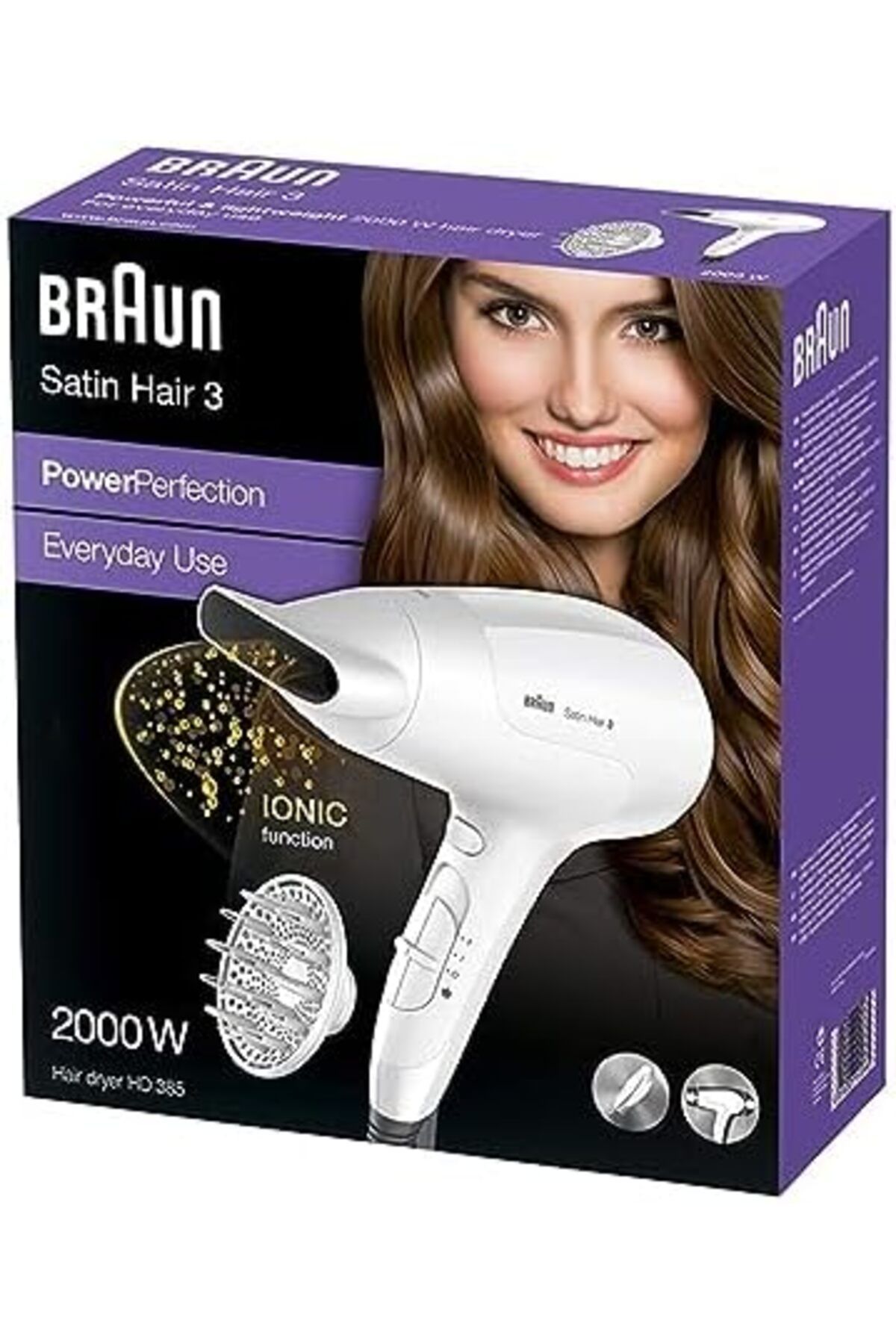 Braun-Braun Satin Hair 3 PowerPerfection hairdryer HD385 with ion function and styling nozzle, 2000 Watts 4