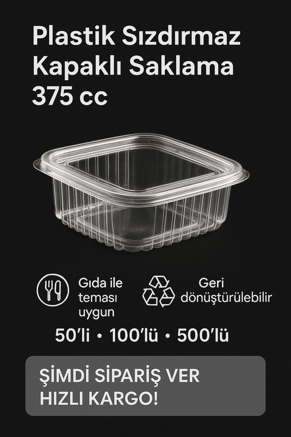 Kullan At Plastik 25 adet Sızdırmaz Kapaklı Kilitli Saklama Kabı - 375 cc