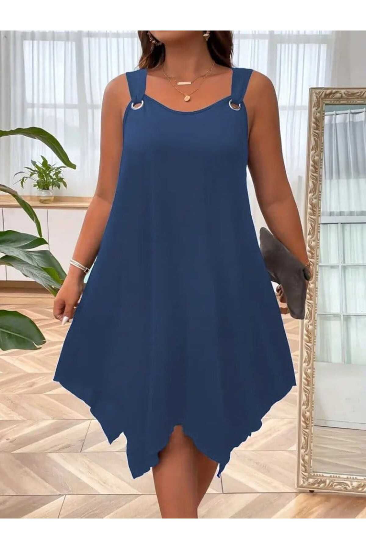 Kokosh moda Kadın Kuş Gözü Detaylı Büyük beden Asimetrik Kesim Elbise