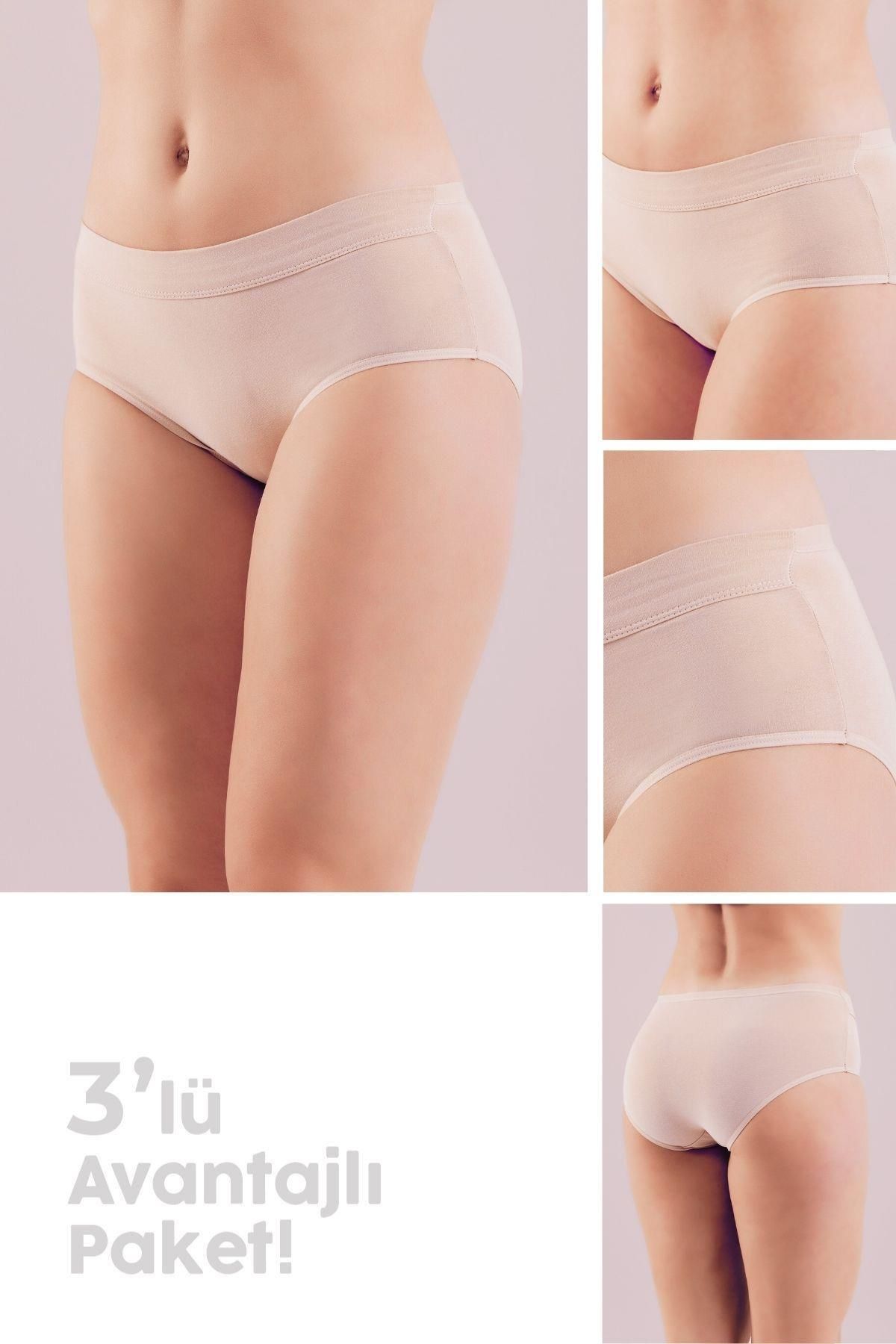 BAYKAR Düşük Bel Pamuklu Basic Kadın Slip Külot 3lü Paket 8445 Krem