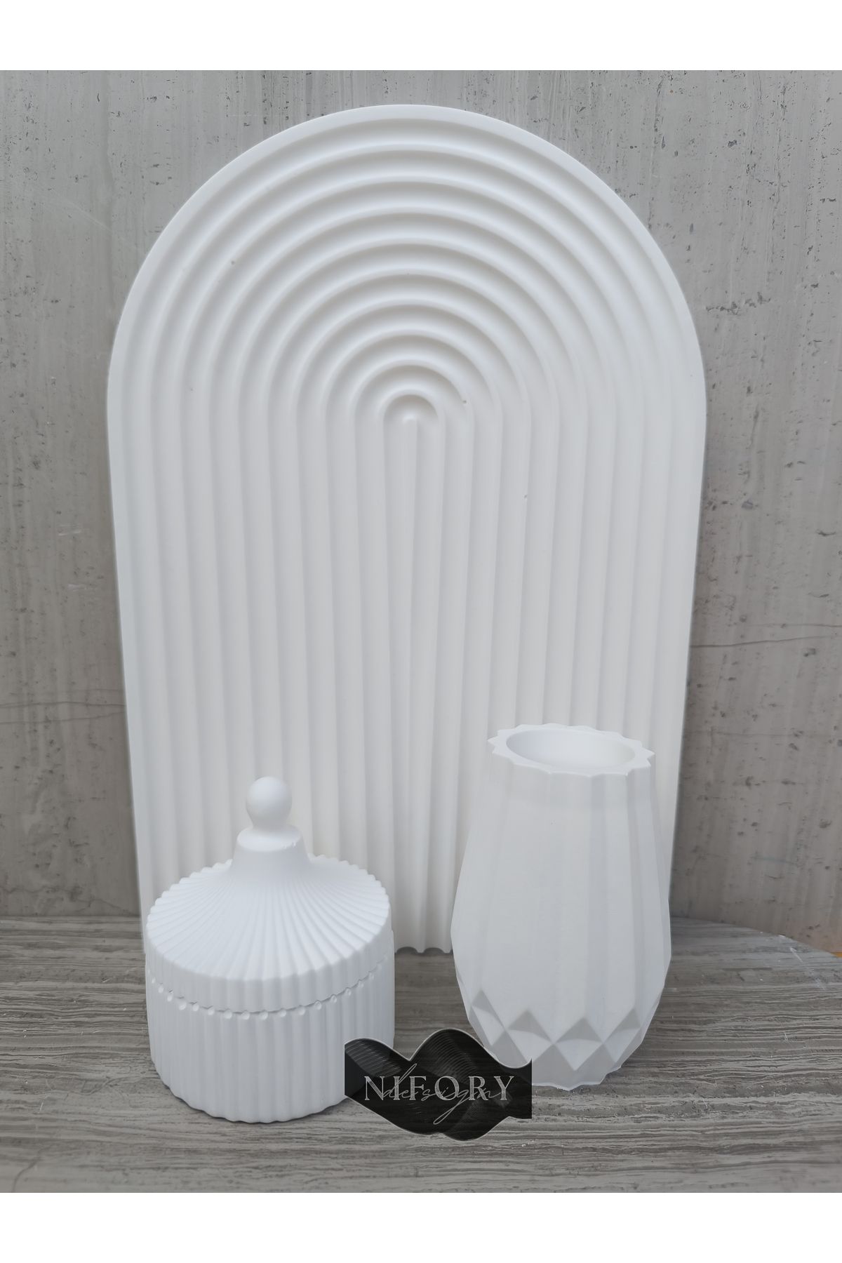 Nifory 520-N0180 Dekoratif Beton Sunum Aksesuar Set Beton Biblo Organizer Takımı Çok Amaçlı Dekoratif Set