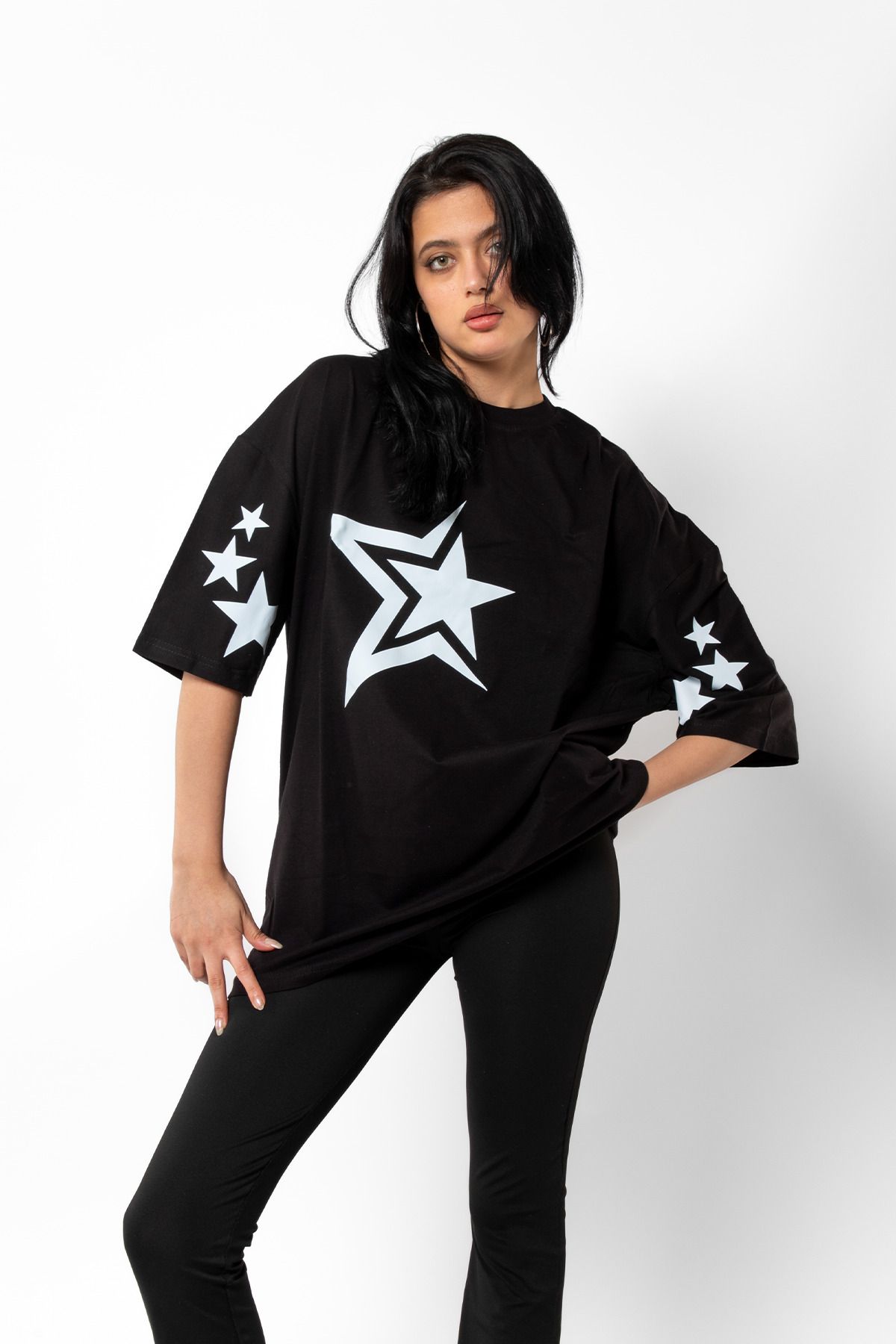 Tarzsokak 816 Stars Baskılı Oversize Unisex Siyah