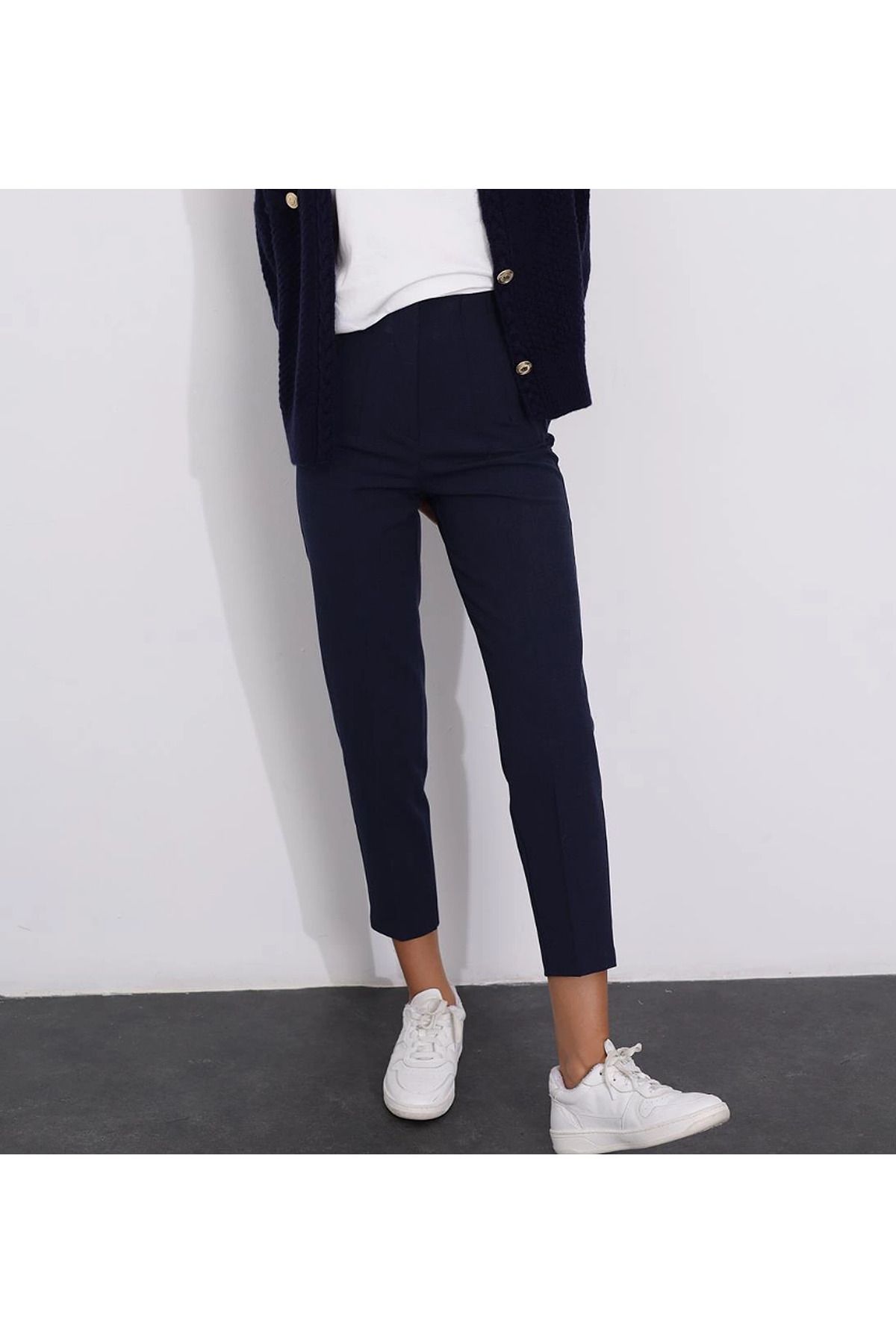 studio fashion 1988 Kadın Karol Premium Önü Flatolu Biyeli Yüksek Bel Zr Model Kumaş Boru Paça Havuç Pantolon