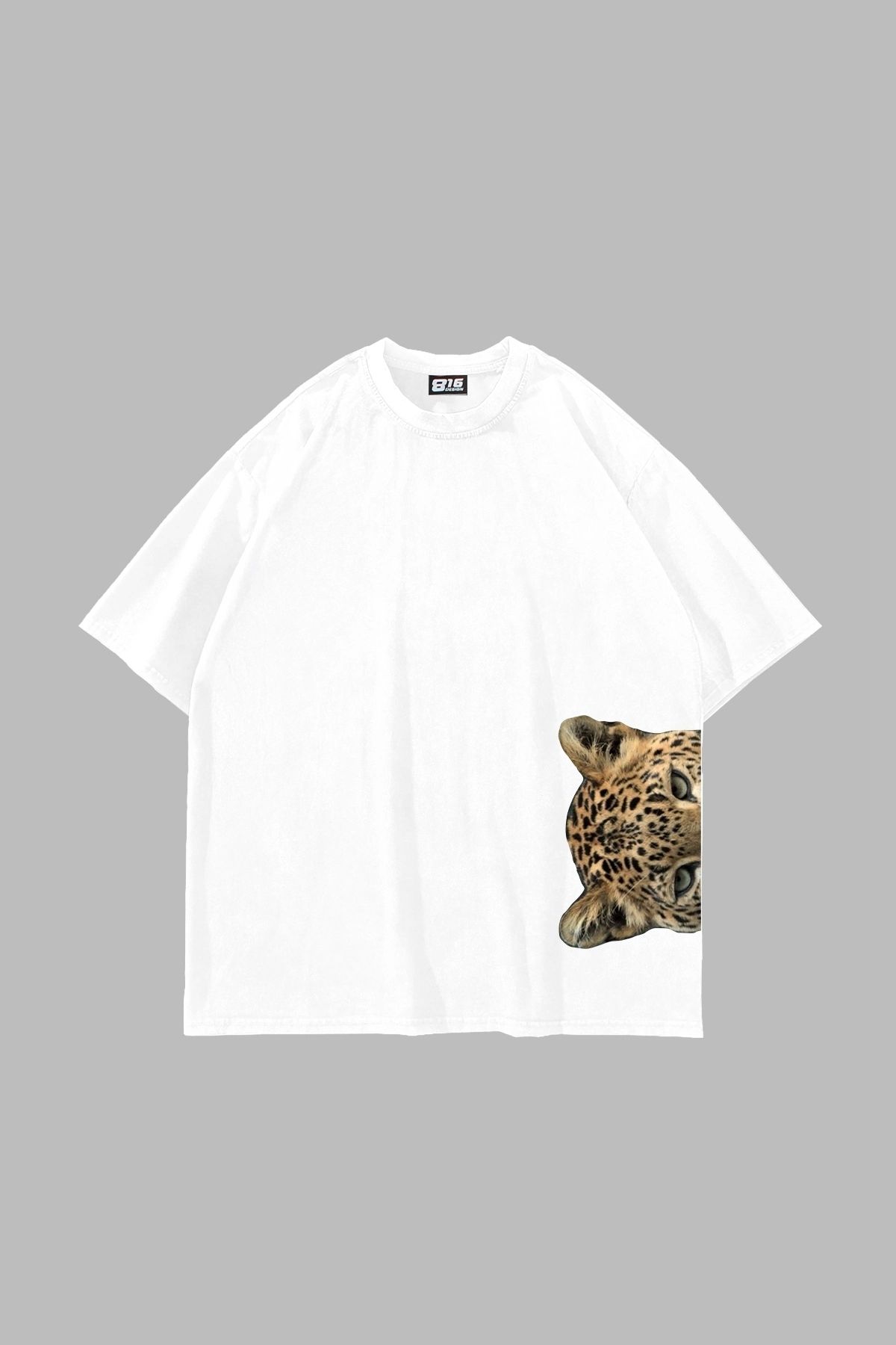 Tarzsokak Jaguar Baskılı Oversize Unisex Beyaz