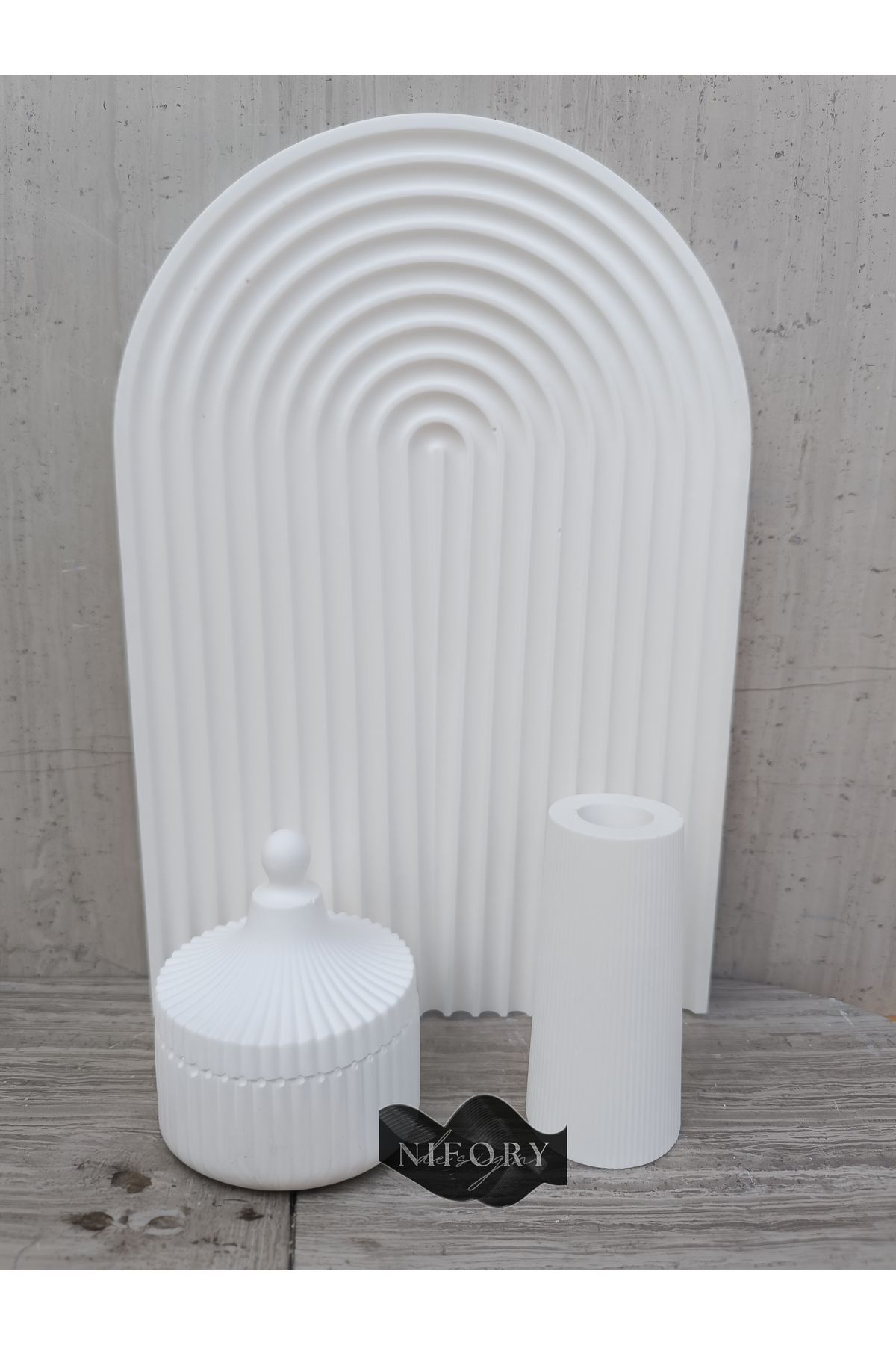 Nifory 520-N0173 Dekoratif Beton Sunum Aksesuar Set Beton Biblo Organizer Takımı Çok Amaçlı Dekoratif Set