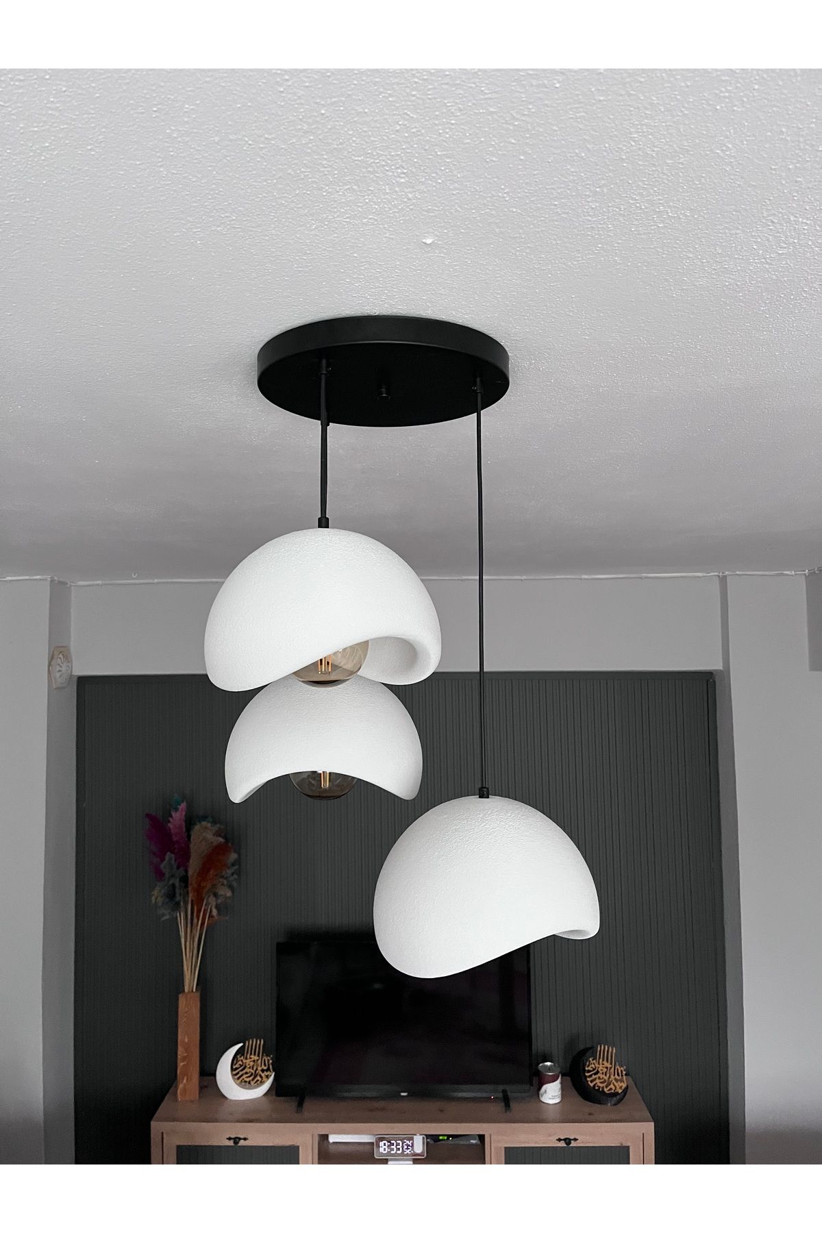 EDESİNG Moon Light Bohem Sarkıt Avize Beton Görünüm 3’lü Set