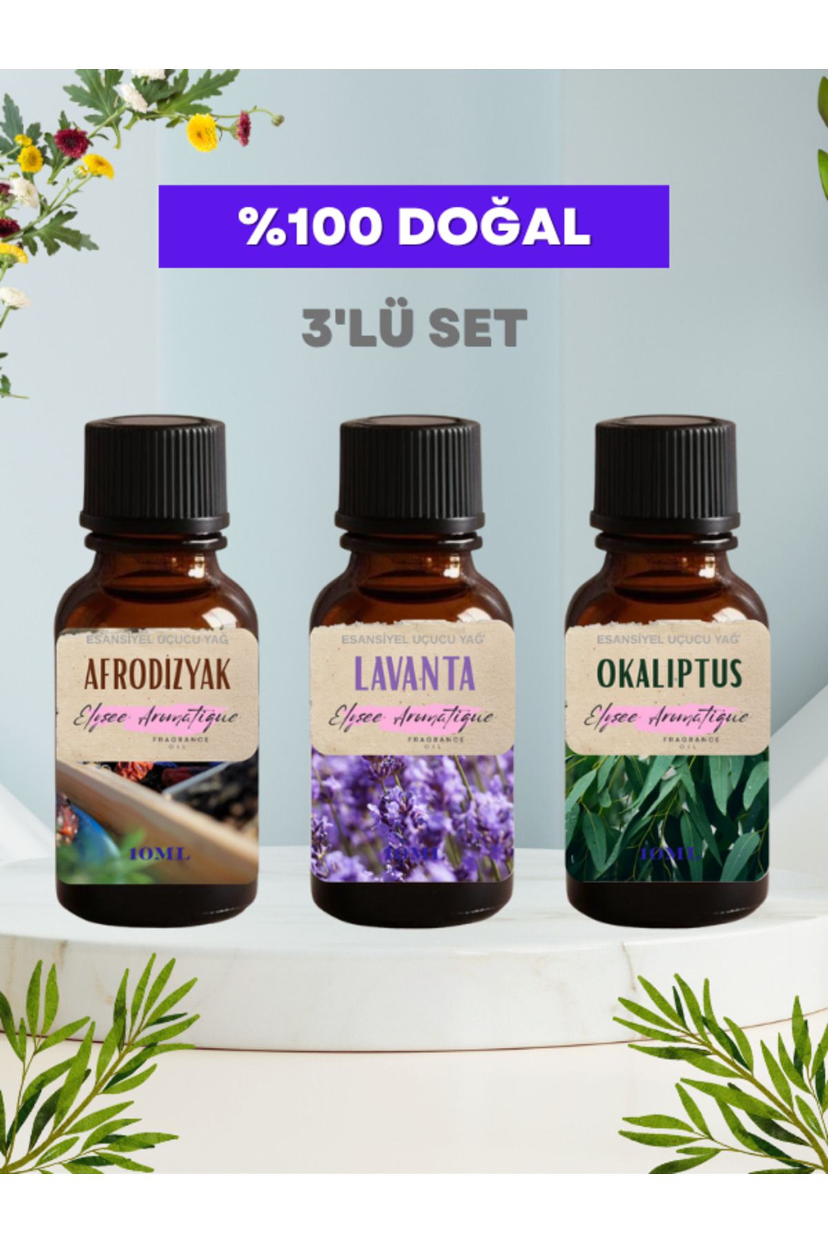 Elysee Aromatique 3'lü Set Esansiyel Uçucu Koku Yağı Difüzör Esansı Buhurdanlık Yağı Aromaterapi Yağı
