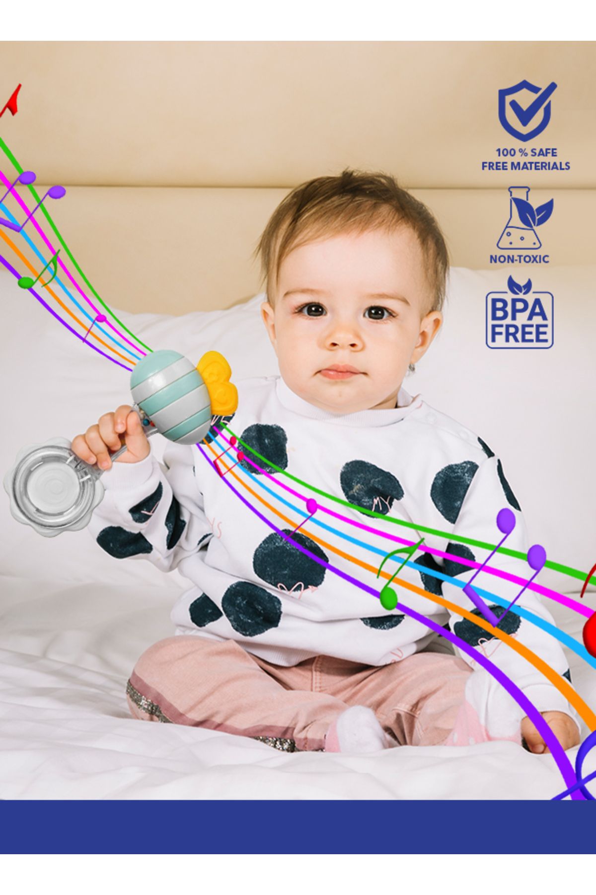 turtees-Rattle, Double Sided Rattle with Soft Sound, Grab Handle, Teether 2