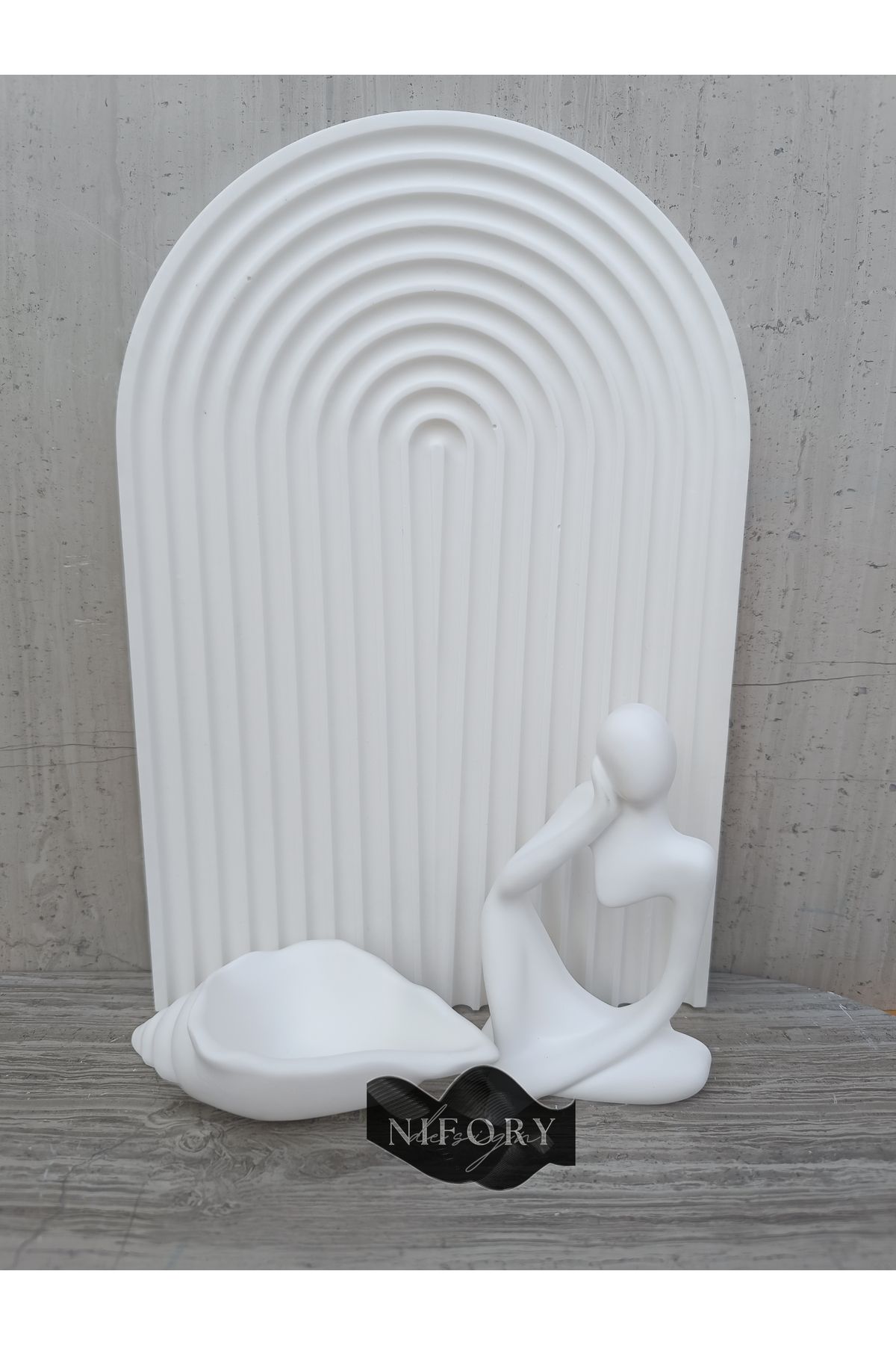 Nifory 520-N0190 Dekoratif Beton Sunum Aksesuar Set Beton Biblo Organizer Takımı Çok Amaçlı Dekoratif Set