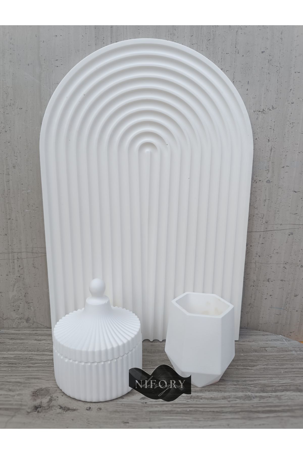 Nifory 520-N0183 Dekoratif Beton Sunum Aksesuar Set Beton Biblo Organizer Takımı Çok Amaçlı Dekoratif Set