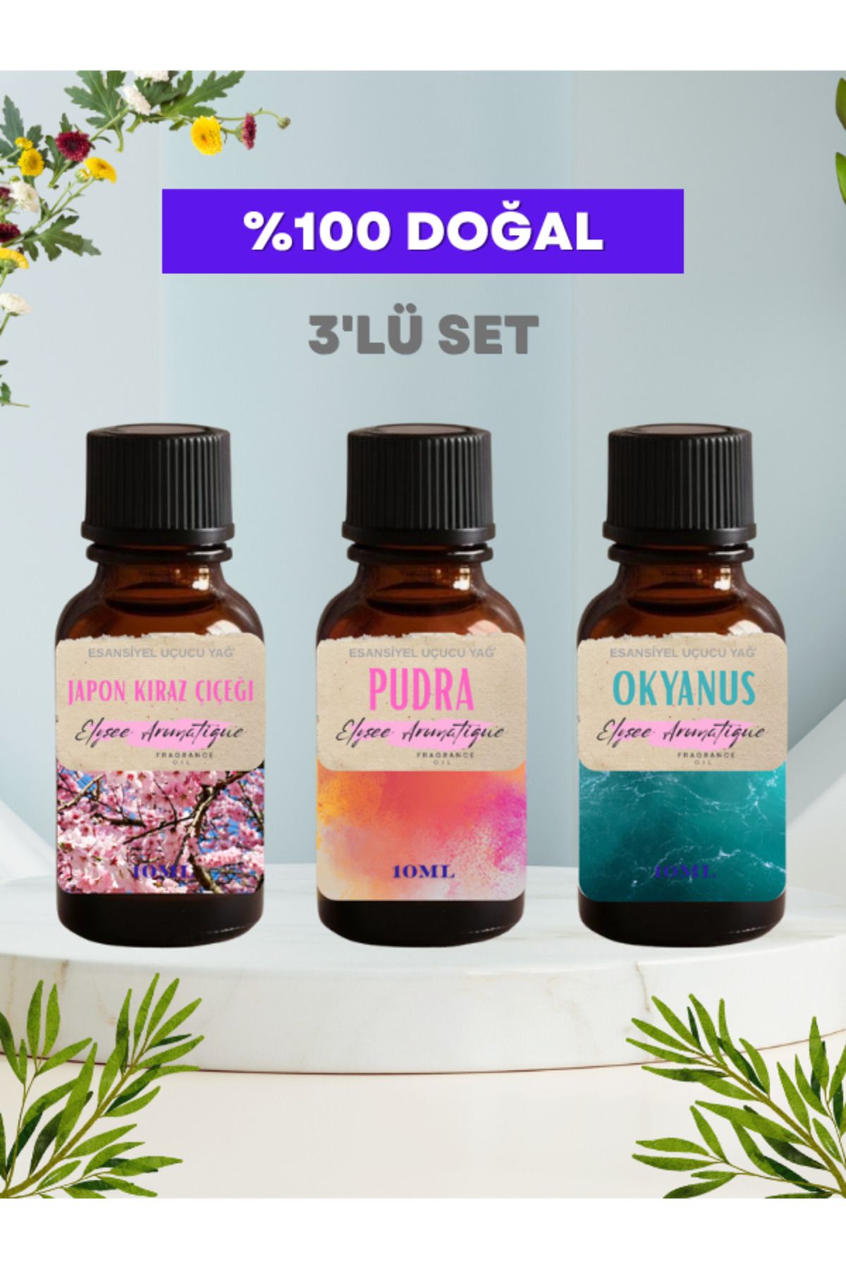 Elysee Aromatique 3'lü Set Esansiyel Uçucu Koku Yağı Difüzör Esansı Buhurdanlık Yağı Aromaterapi Yağı