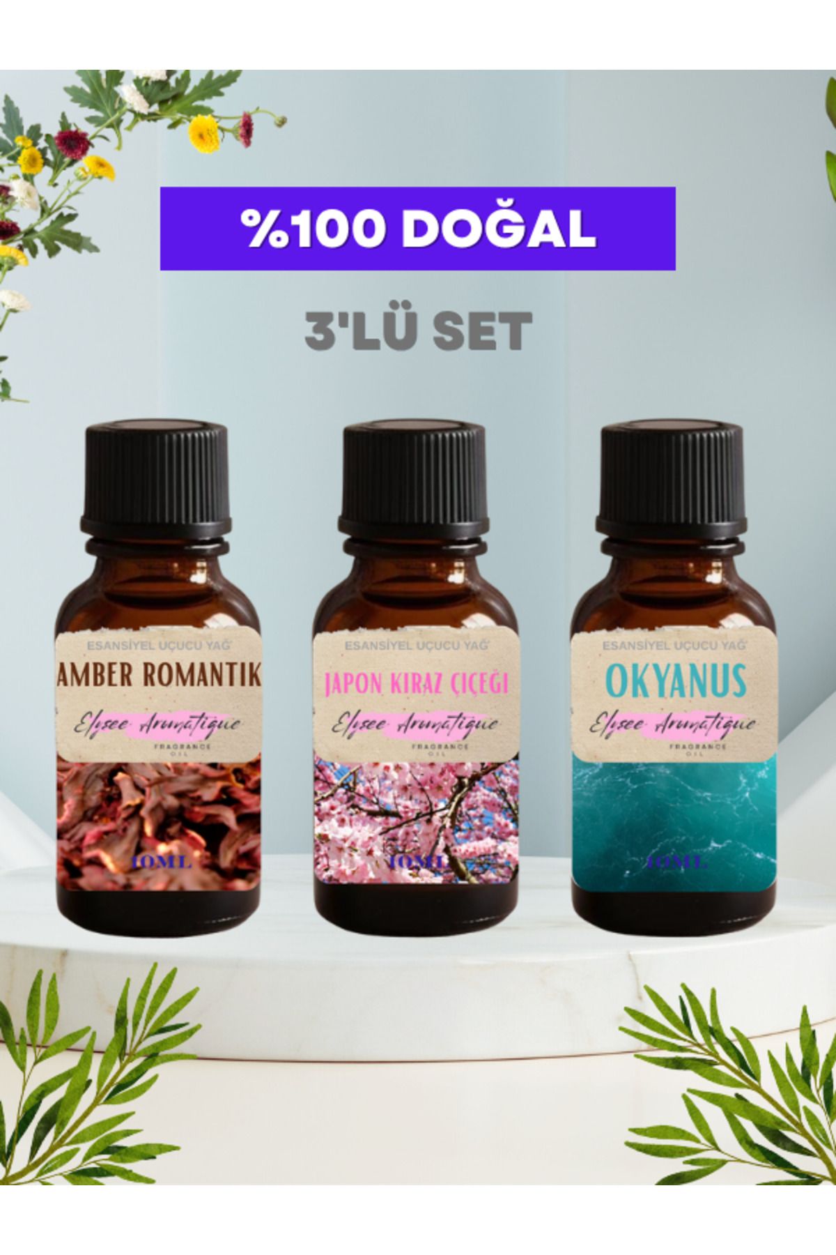 Elysee Aromatique 3'lü Set Esansiyel Uçucu Koku Yağı Difüzör Esansı Buhurdanlık Yağı Aromaterapi Yağı