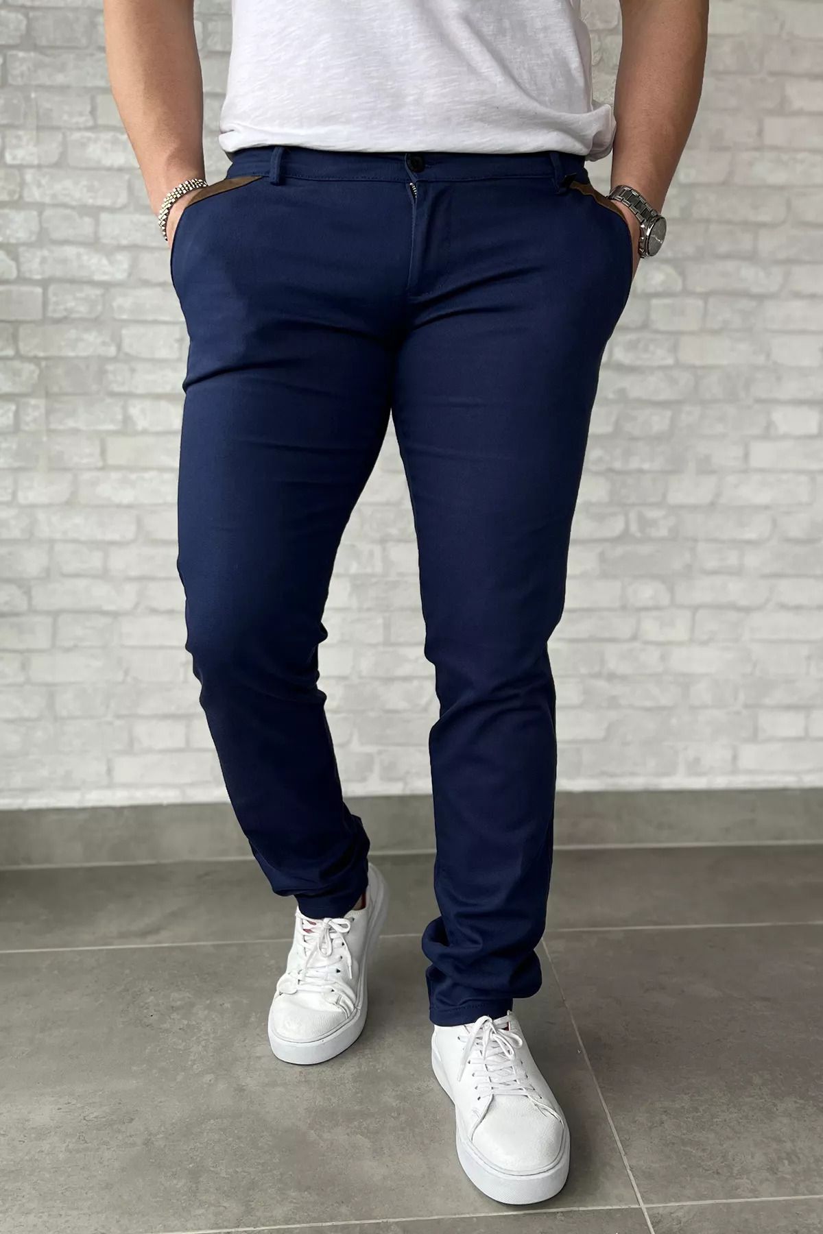MİSHAR İTALİA Lacivert Erkek Gabardin Pantolon
